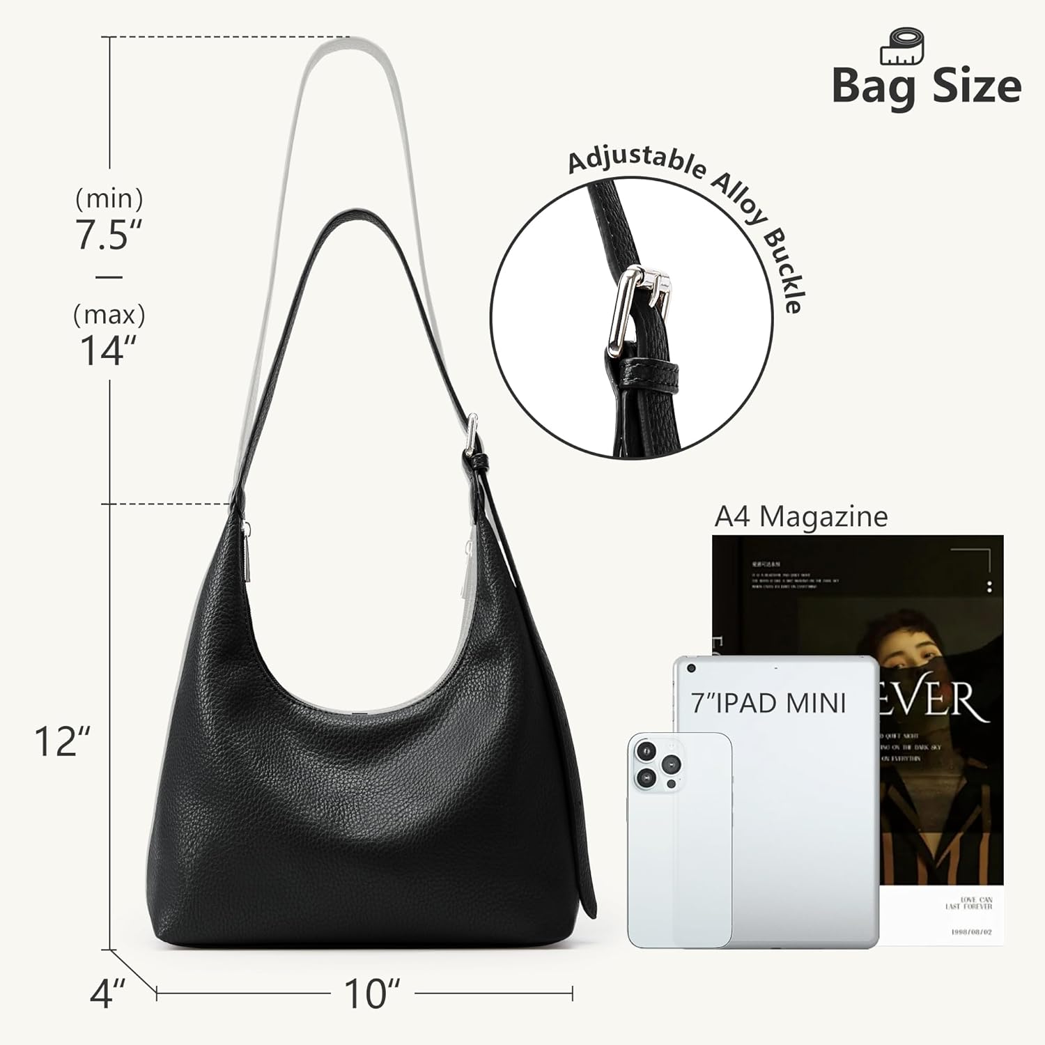Detalle de KALIDI Damen Handtasche Schultertasche PU Leder Tote Bag – Vintage Hobo mit verstellbarem Gurt