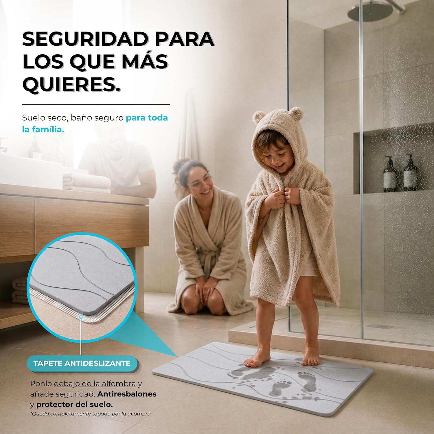 Detalle 2 de Pure 4Home Alfombra de diatomita para baño 60x40 (Grey Waves) secado rápido antideslizante