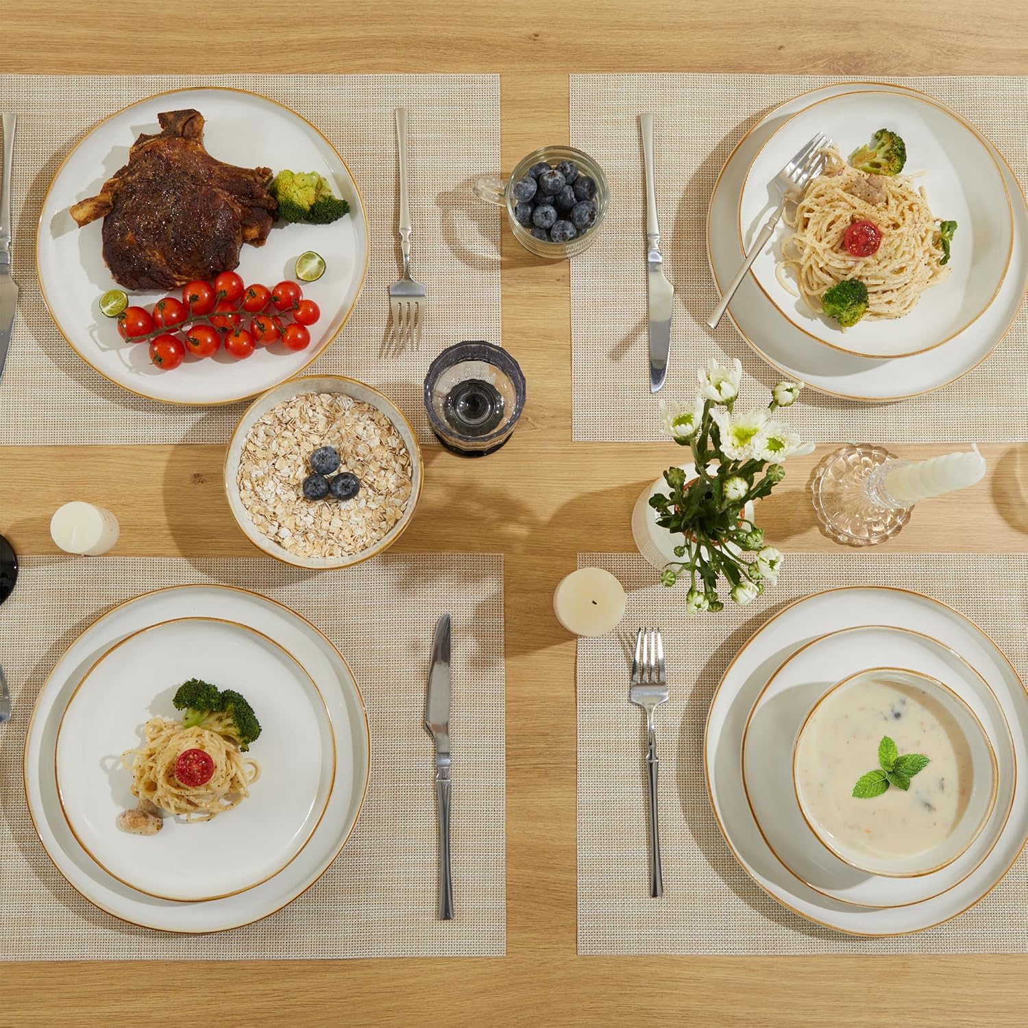 Detalle de Pokini 18-Piece White Reactive Glaze Dinnerware Set for 6 (Stoneware) with Irregular Coastal Edges