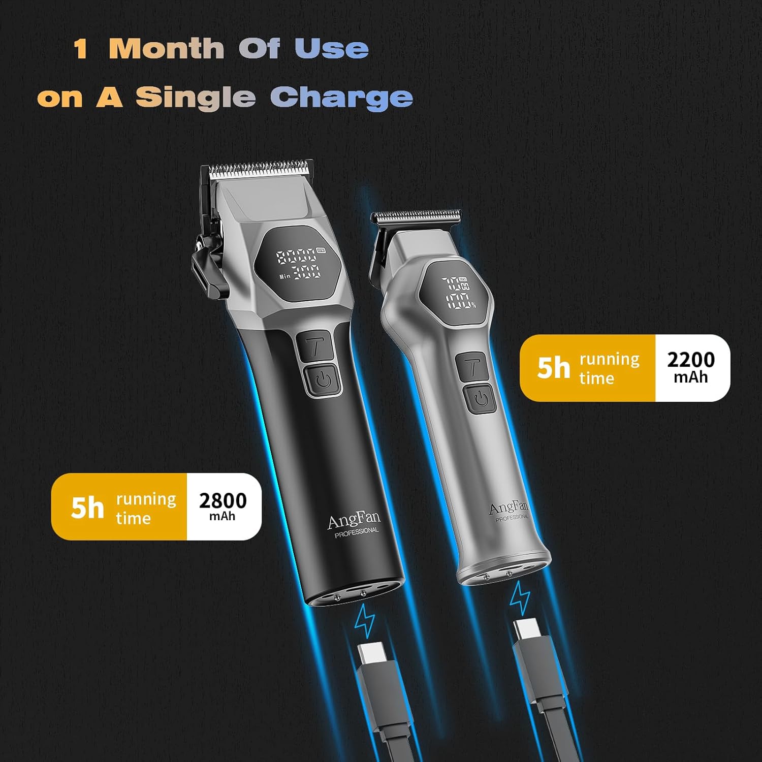 Detalle de ANGFAN Professional Hair Clippers for Men – 8000 RPM Brushless Motor, 440C Steel Blades, Cordless Barber-Grade Set