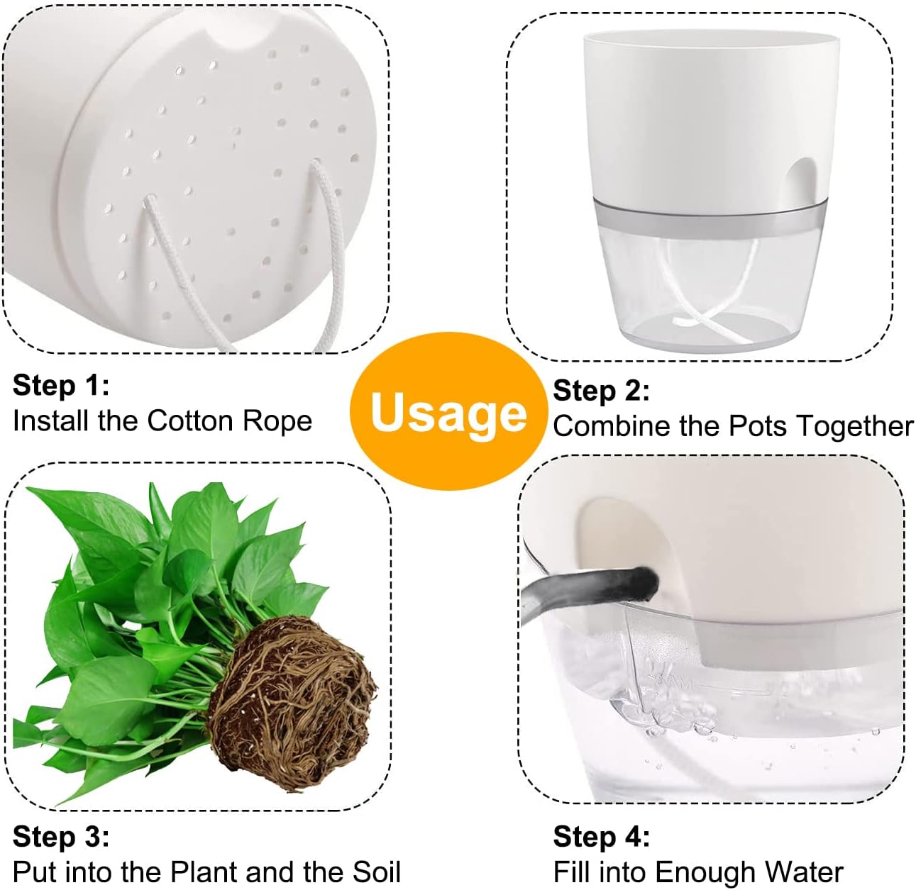Detalle 2 de Smanettew Self-Watering Planters, 3-Pack 6-Inch White Pots with Reservoir