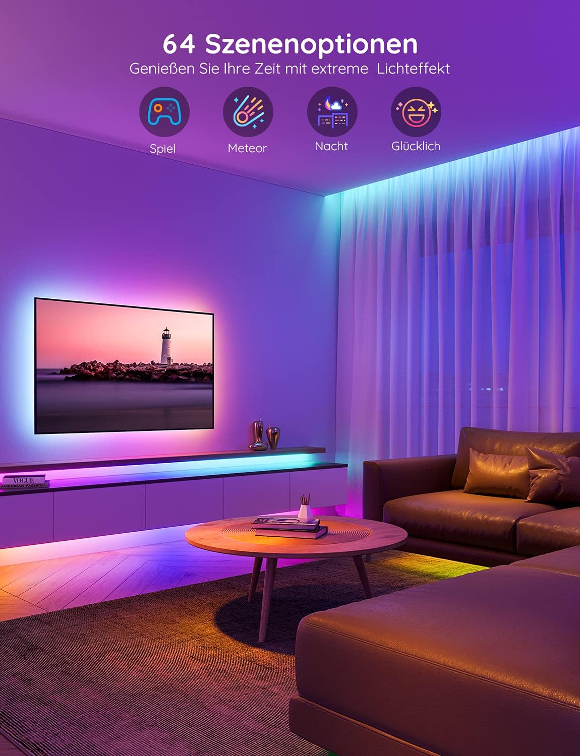 Thumbnail 3 de Govee RGBIC LED Streifen 5m – Musik-Sync, Segmentsteuerung, 64 Szenen, App-Bedienung