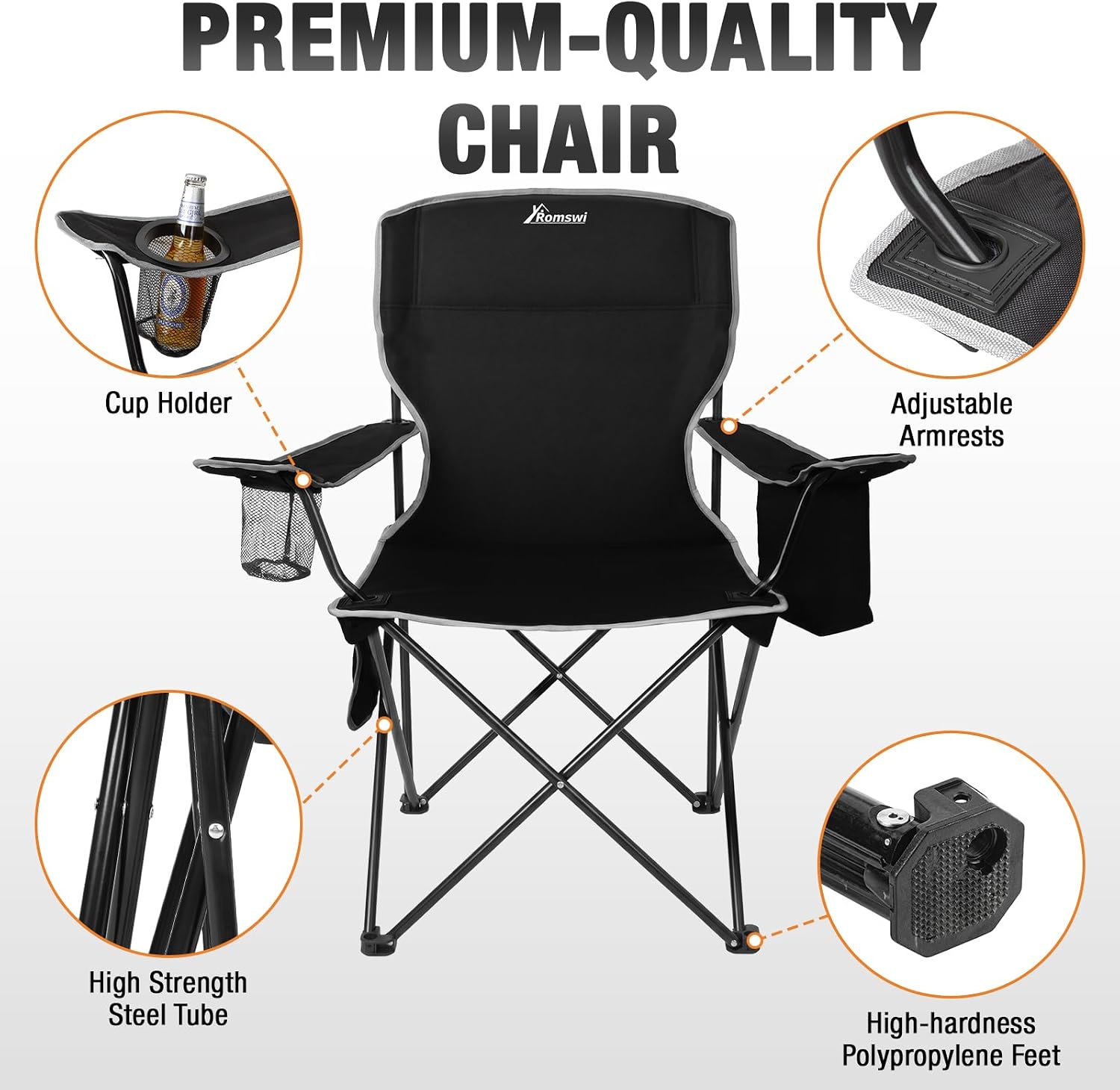 Detalle de Romswi OCC-1424-R-N1 Folding Camping Chair Set, 4-Can Coolers, Cup Holders