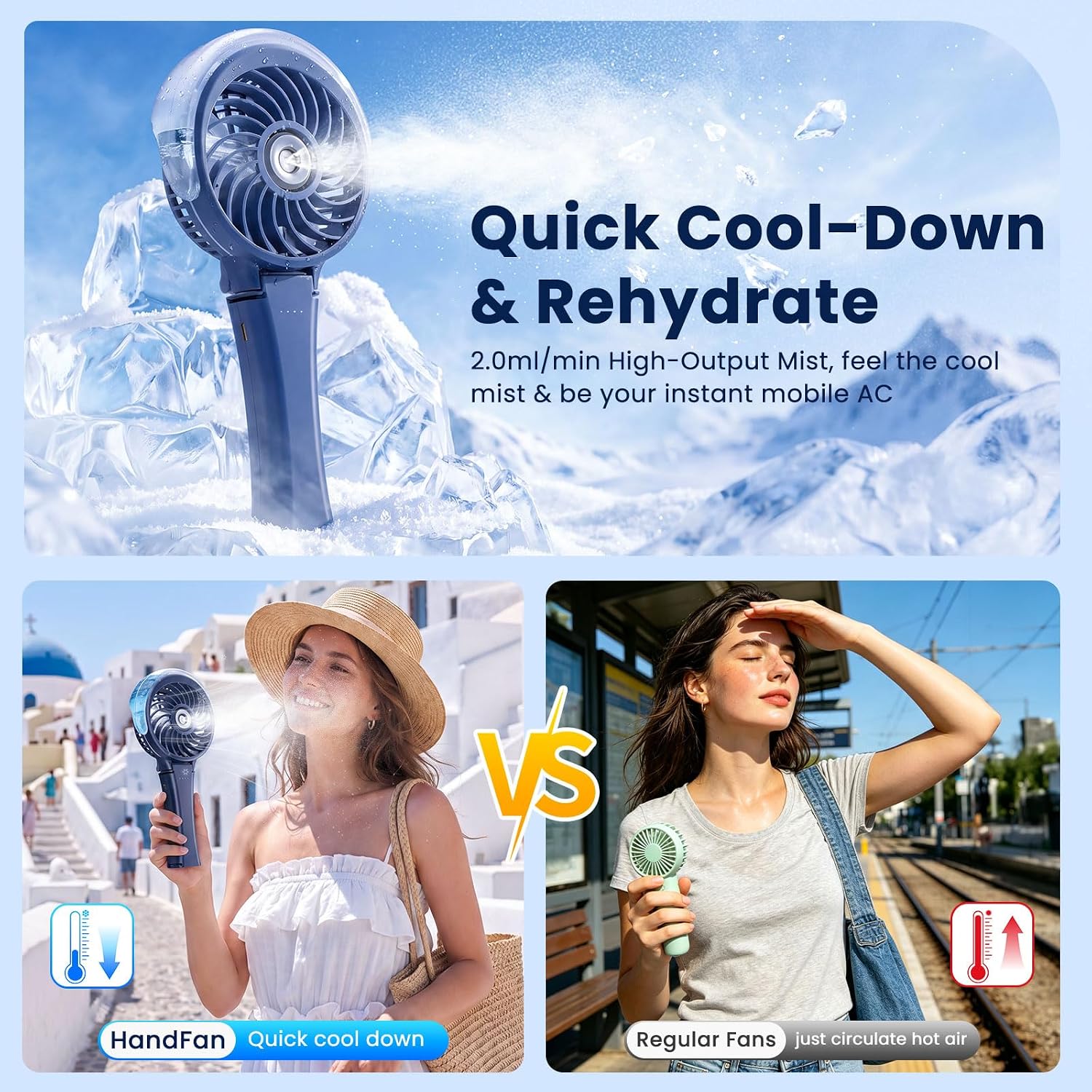 Thumbnail 1 de HandFan Upgraded Portable Handheld Misting Fan with Rechargeable Battery (Royal Blue)