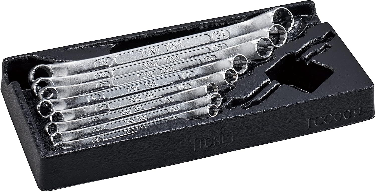 Detalle de トネ(TONE) M4480C ロングメカニックめがねレンチセット 45°×10°・8点
