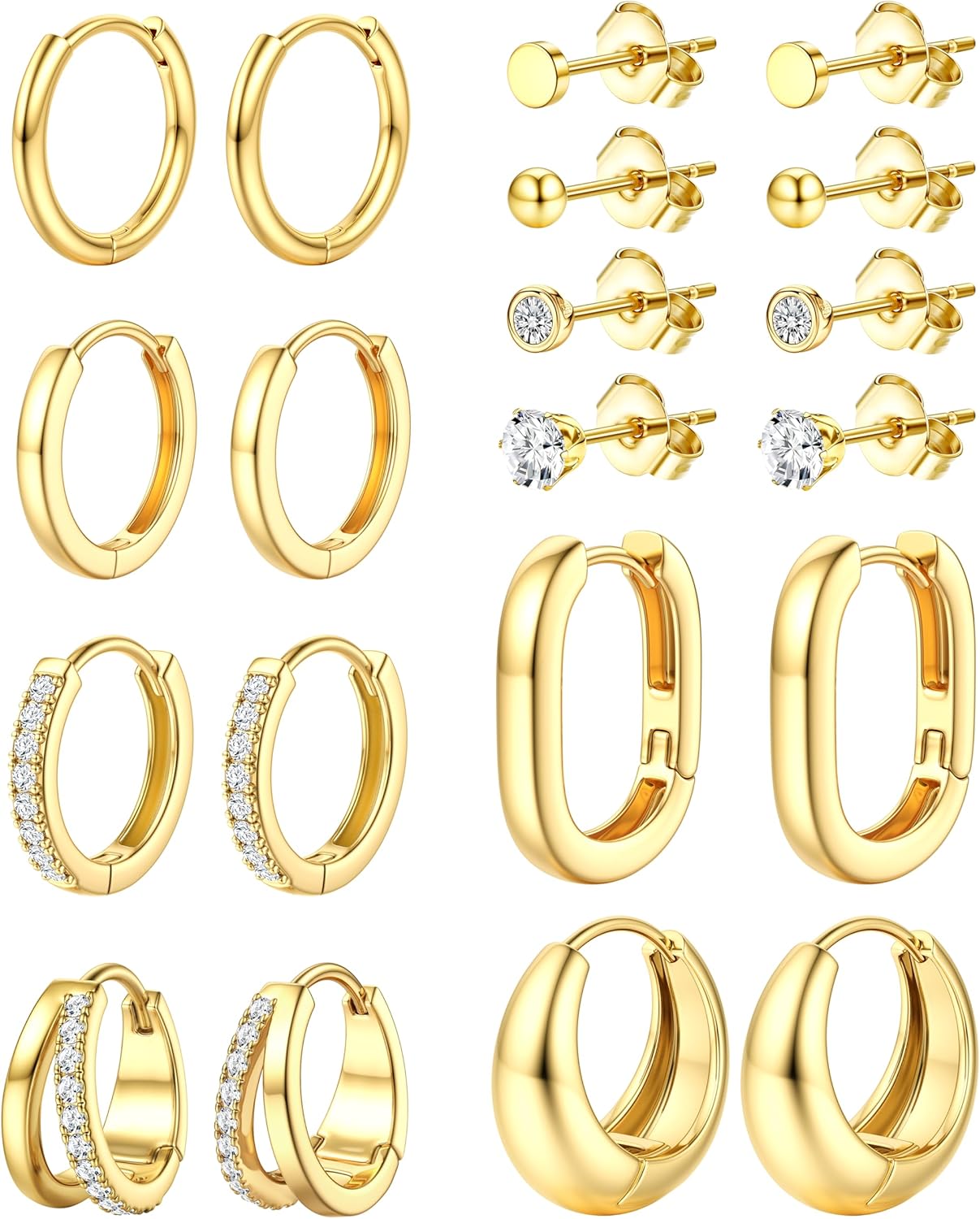 Thumbnail 2 de Dochais Ohrringe-Set (10 Paar) in Gold/Silber: 316L Chirurgenstahl, 14k vergoldet & Zirkonia – für mehrere Piercings