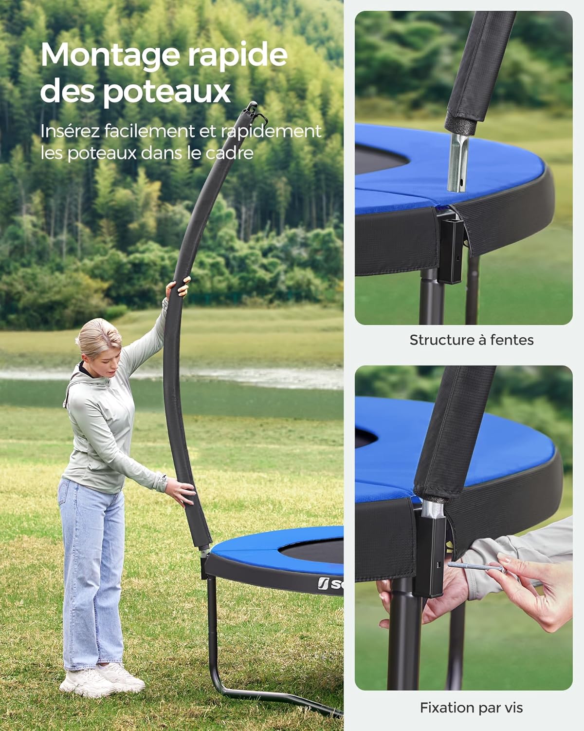 Detalle de Trampoline extérieur enfant SONGMICS diamètre 366 cm : filet de protection, coussins de sécurité et échelle