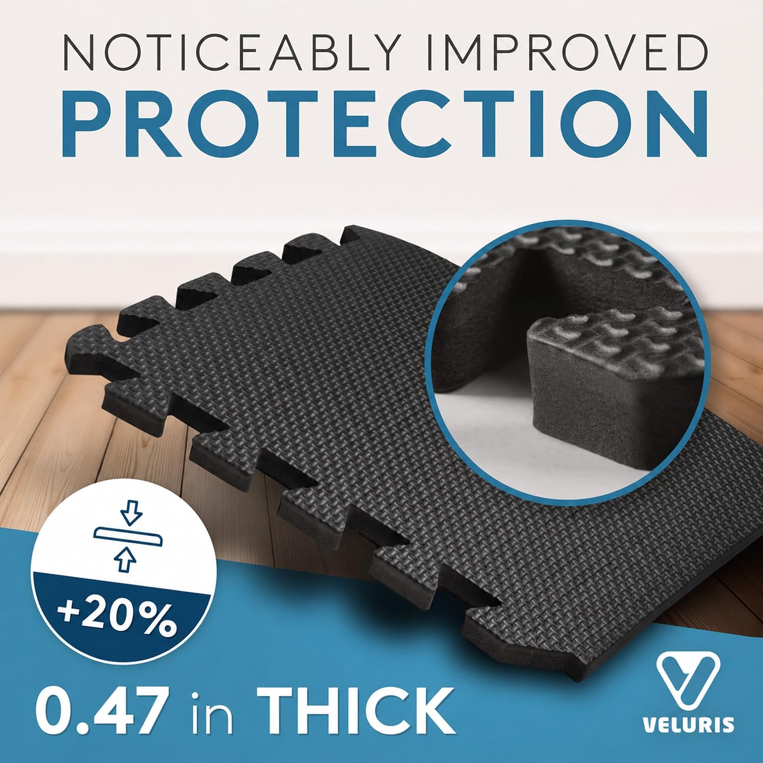 Detalle 2 de Veluris Floor Protection Mat, 18 Black Rubber Tiles, 31 x 31 cm