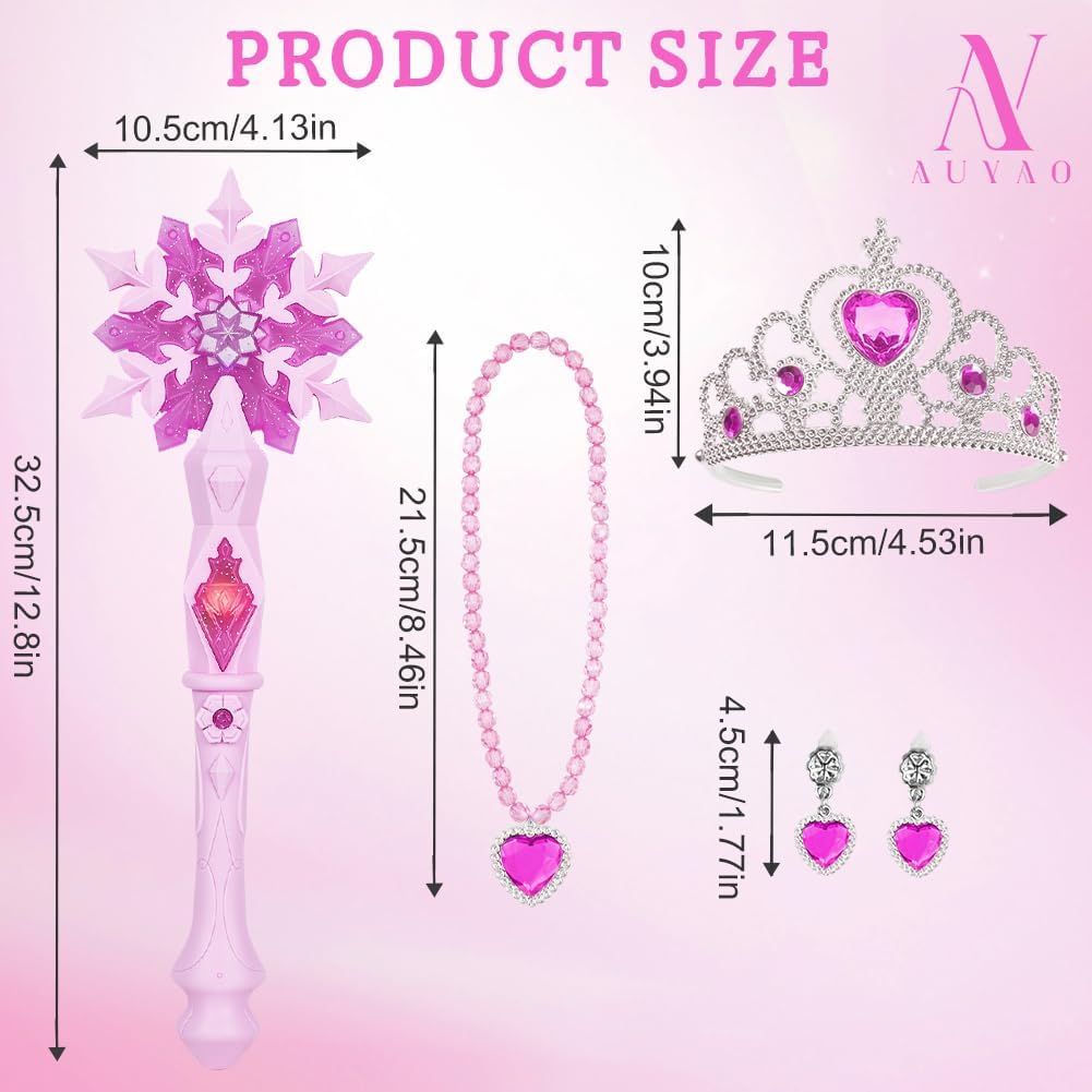 Detalle 2 de AUYAO Bacchetta Magica Bambina LED a Fiocco di Neve con collana e orecchini a corona