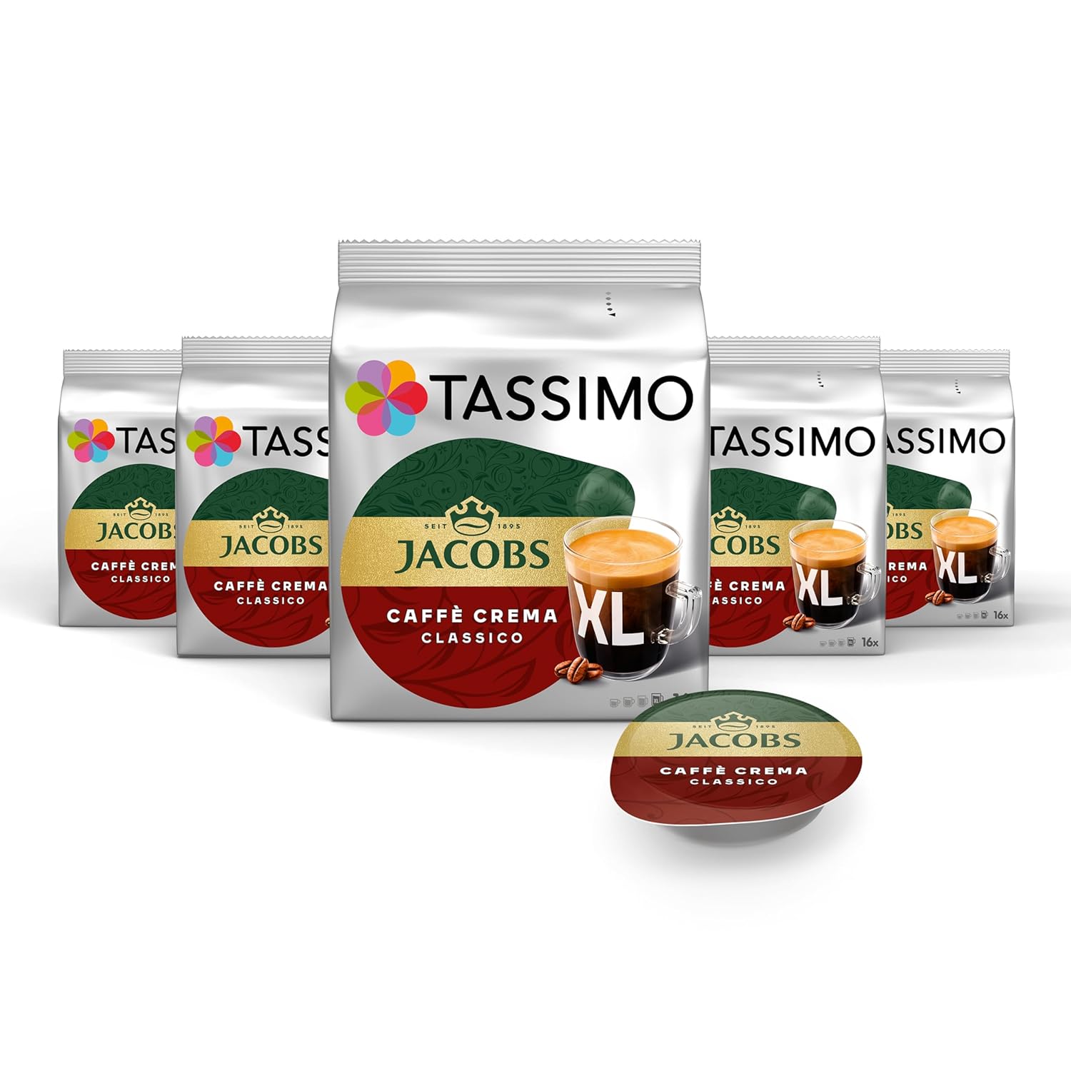 Detalle de Tassimo Jacobs Caffè Crema Classico XL – 80 Kaffeekapseln (5x132,8 g) für Tassimo