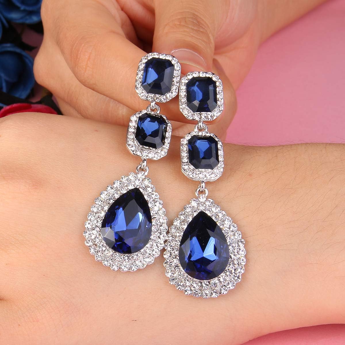 Detalle de Clearine Orecchini Moda Sposa Nuziale Cristallo Lacrima Multi Livelli perlina Ciondolo