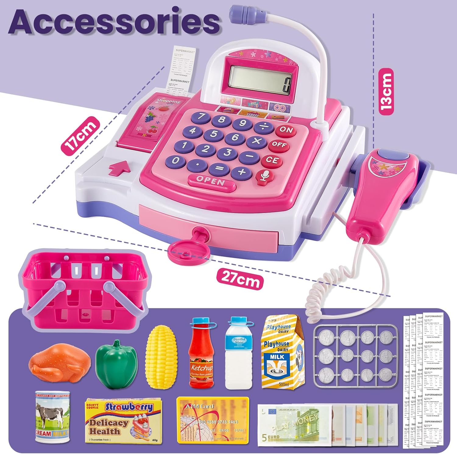 Thumbnail 5 de BUYGER Kids Toy Till Cash Register with Receipt Printer Scanner – Pretend Play Cashier Set