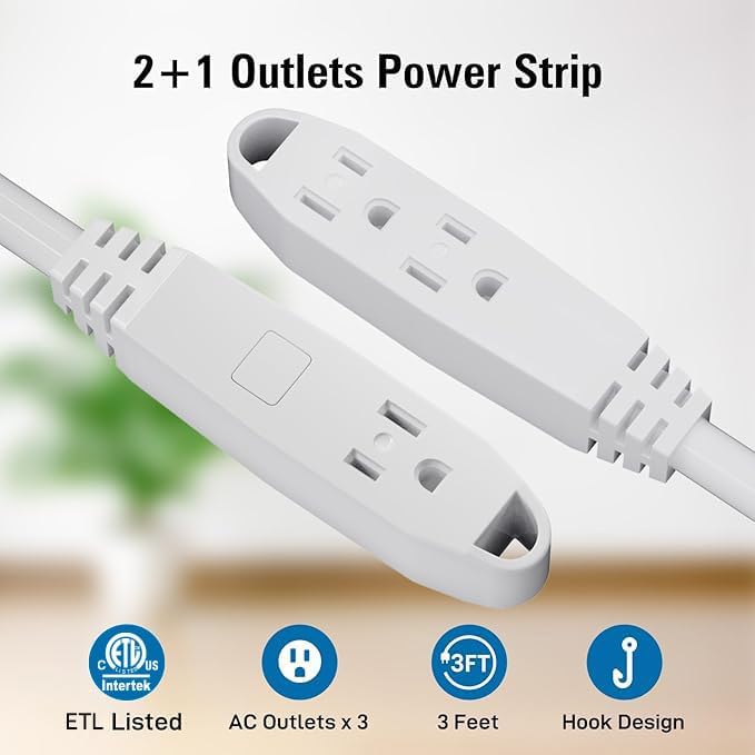 Detalle de K KASONIC FL-110A 25-Foot 3-Outlet Extension Cord, Grounded 16/3, Flat Plug