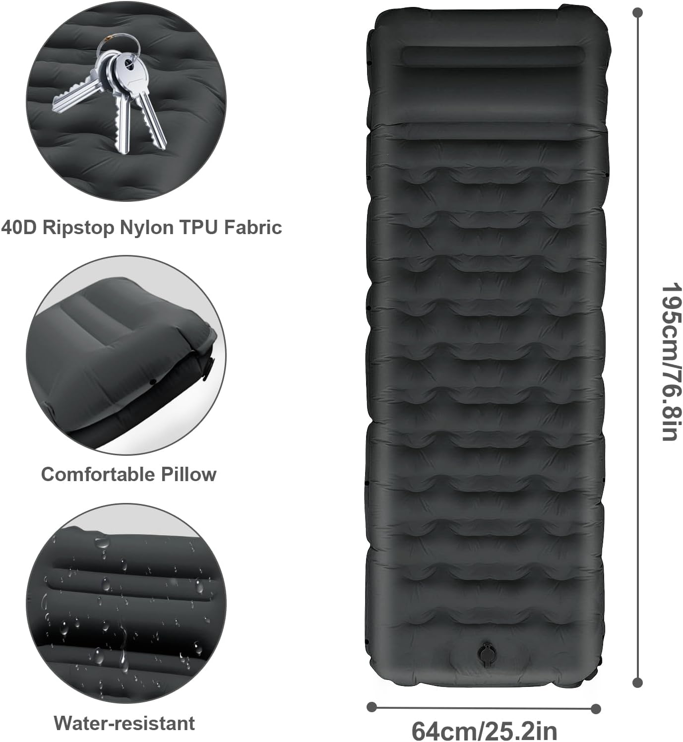 Thumbnail 5 de Hsweeth Matelas Camping Auto-gonflant 12 cm – Tapis 195 x 64 cm, Pompe à Pied, Ultra-léger et Imperméable