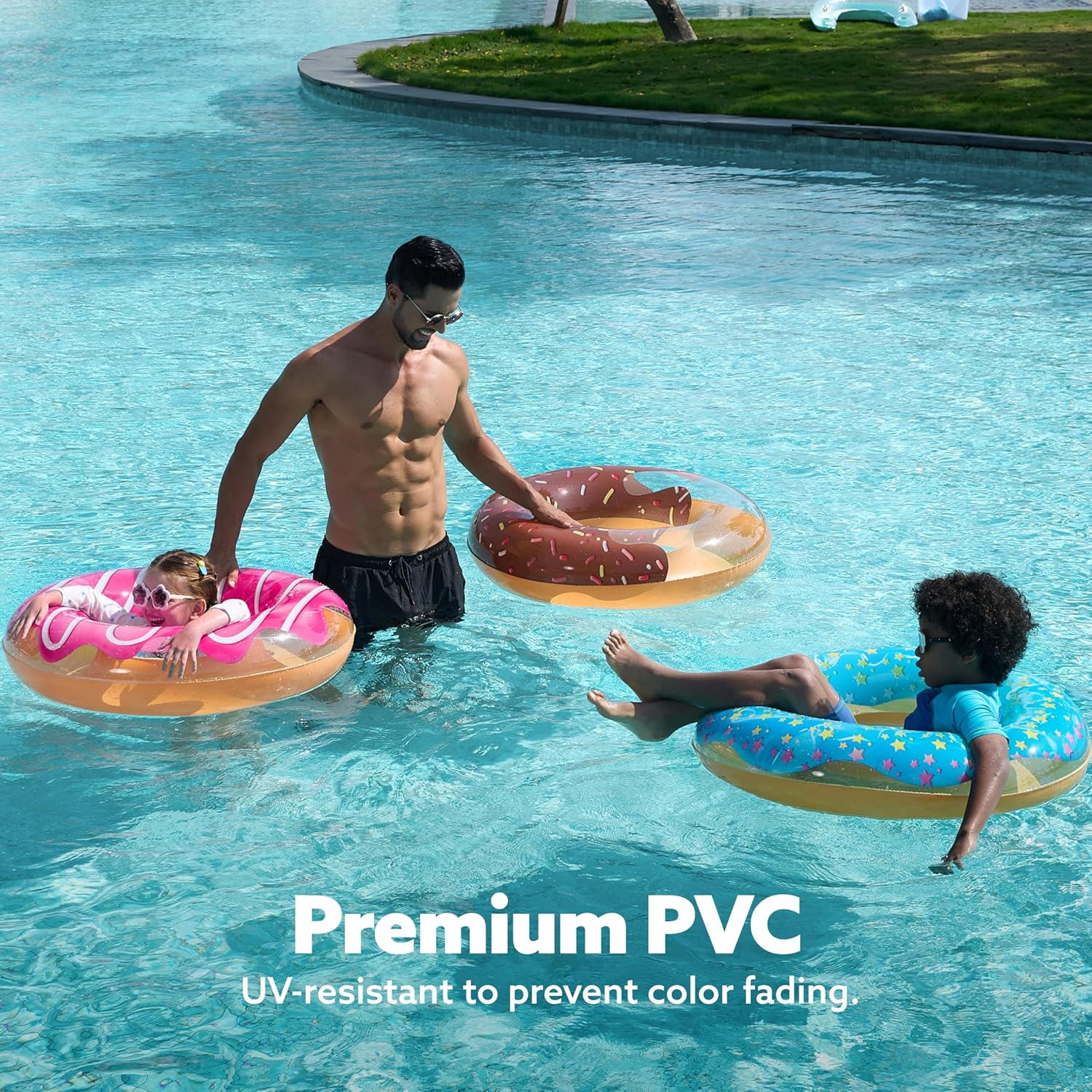 Thumbnail 4 de JOYIN 3er-Set aufblasbare Schwimmringe mit Glitzer (32,5" / 82,55 cm) – Donut-Design für Pool, Strand und Party