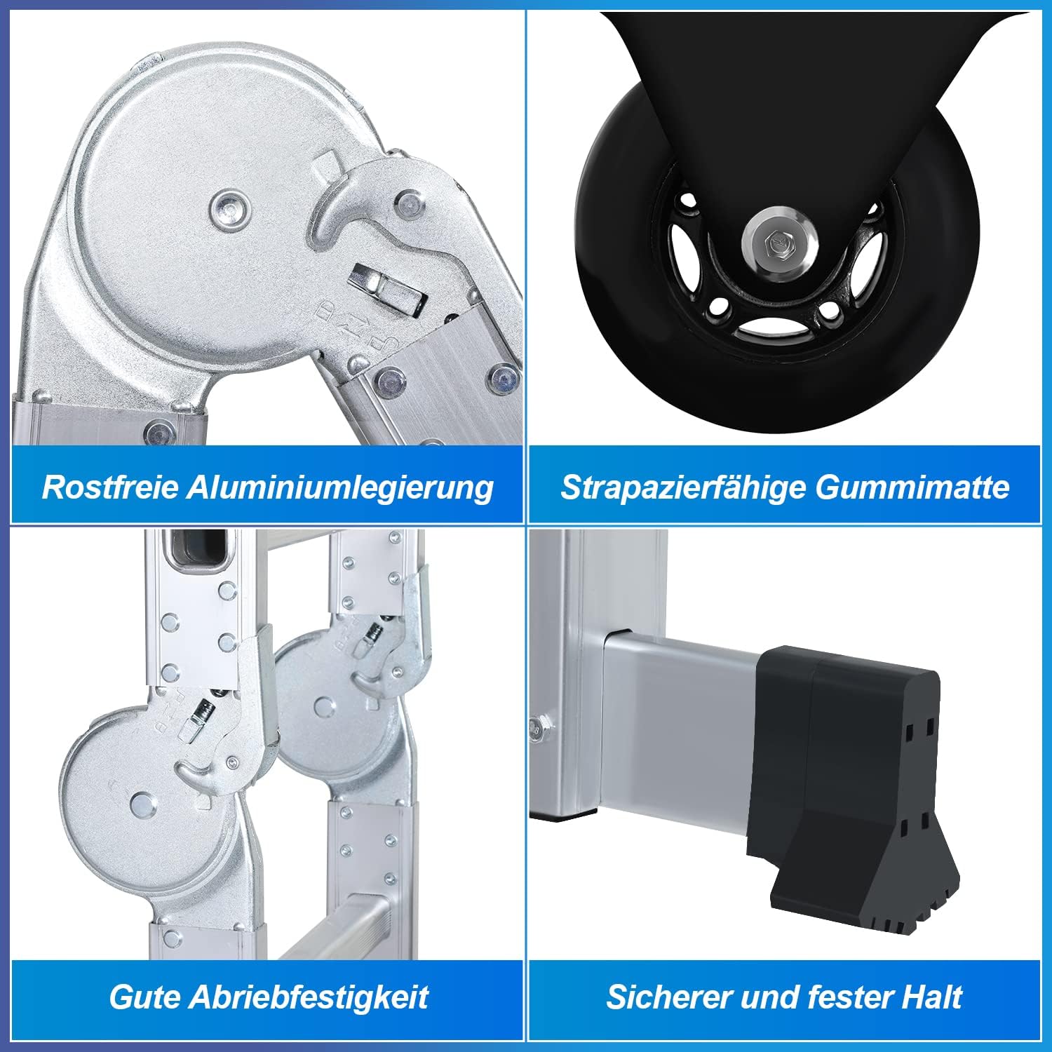 Thumbnail 4 de Ansobea 4.7M Aluminium Mehrzweckleiter 4x4 Stufen – robuste 6-in-1-Leiter mit Plattform und Rädern