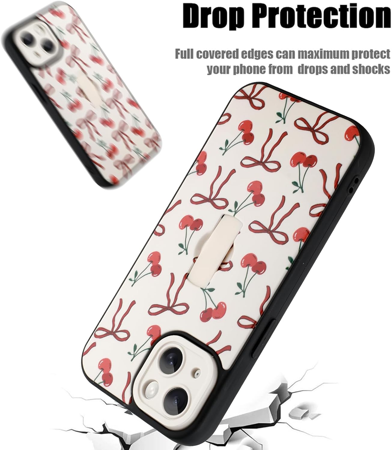 Detalle 2 de Ufbara 2088369-BowWhite-IP15 iPhone 15 Case with Cherry Bow and Wrist Strap