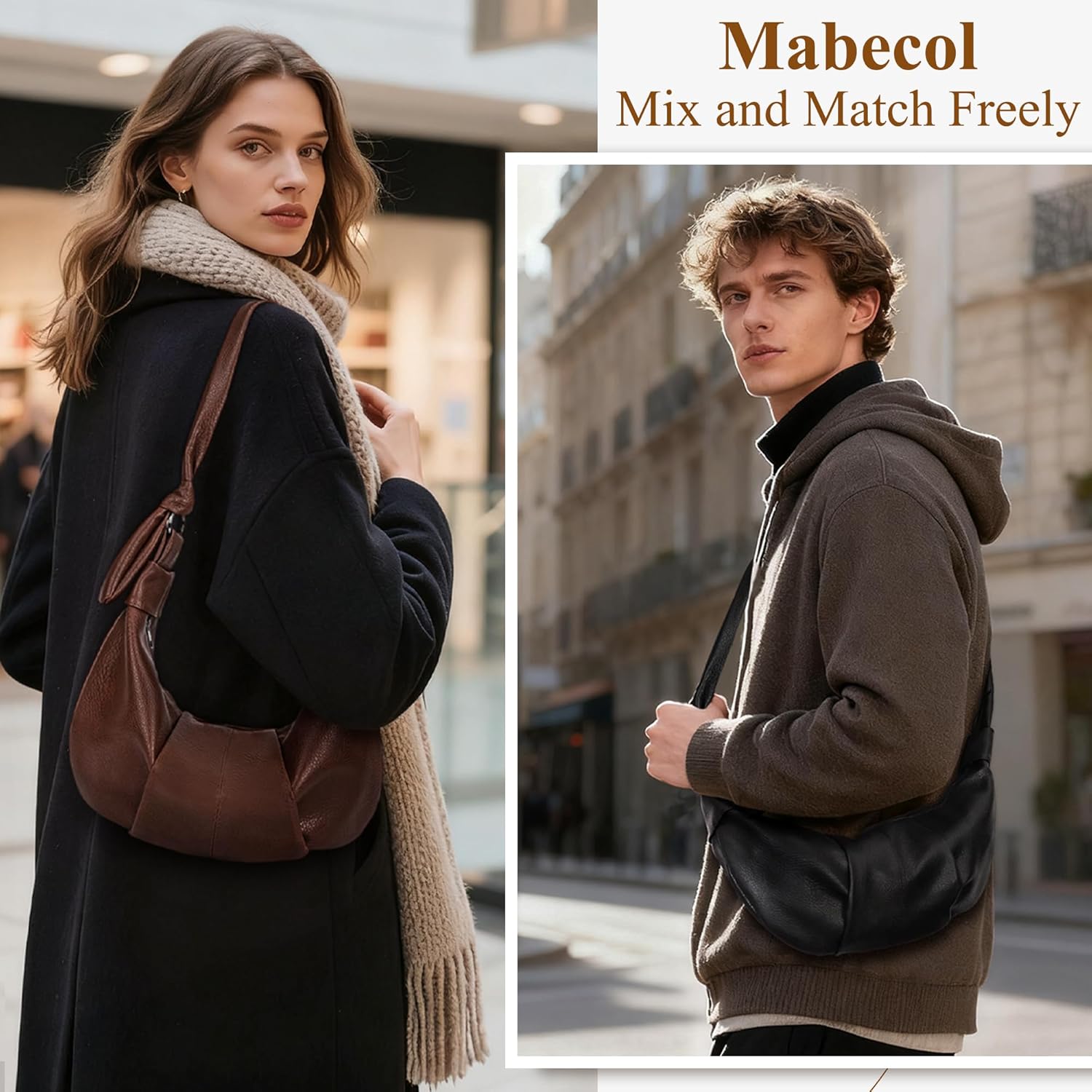 Thumbnail 1 de Mabecol Damen Umhängetasche aus PU-Leder – Hobo/Shopper mit verstellbarem Schultergurt