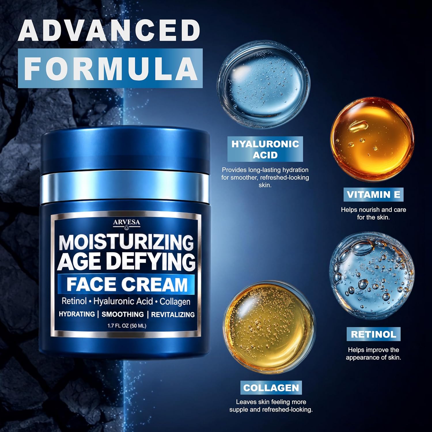 Detalle de Arvesa ZRL4 Men’s Face Moisturizer with Retinol and Collagen