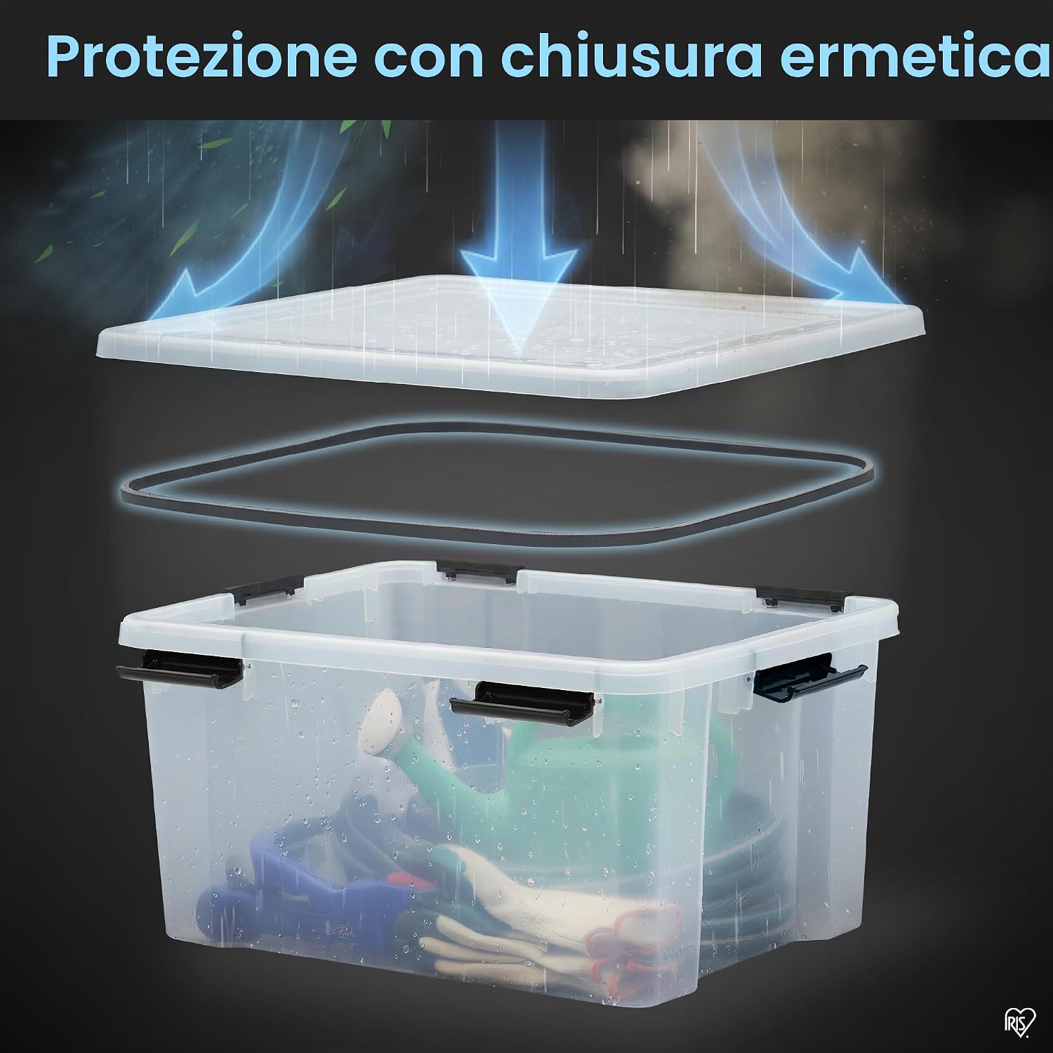 Detalle de Iris Ohyama Scatole Portaoggetti Ermetiche 50 L - set da 2, trasparenti, richiudibili e impilabili