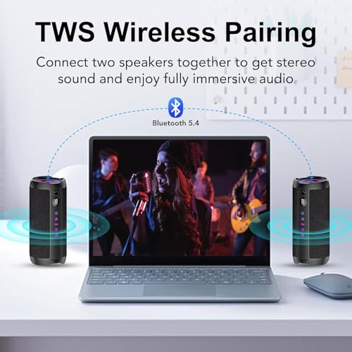 Detalle 2 de Altavoz Bluetooth Portátil 25W coioc: sonido envolvente 360°, IPX7 y RGB para exteriores