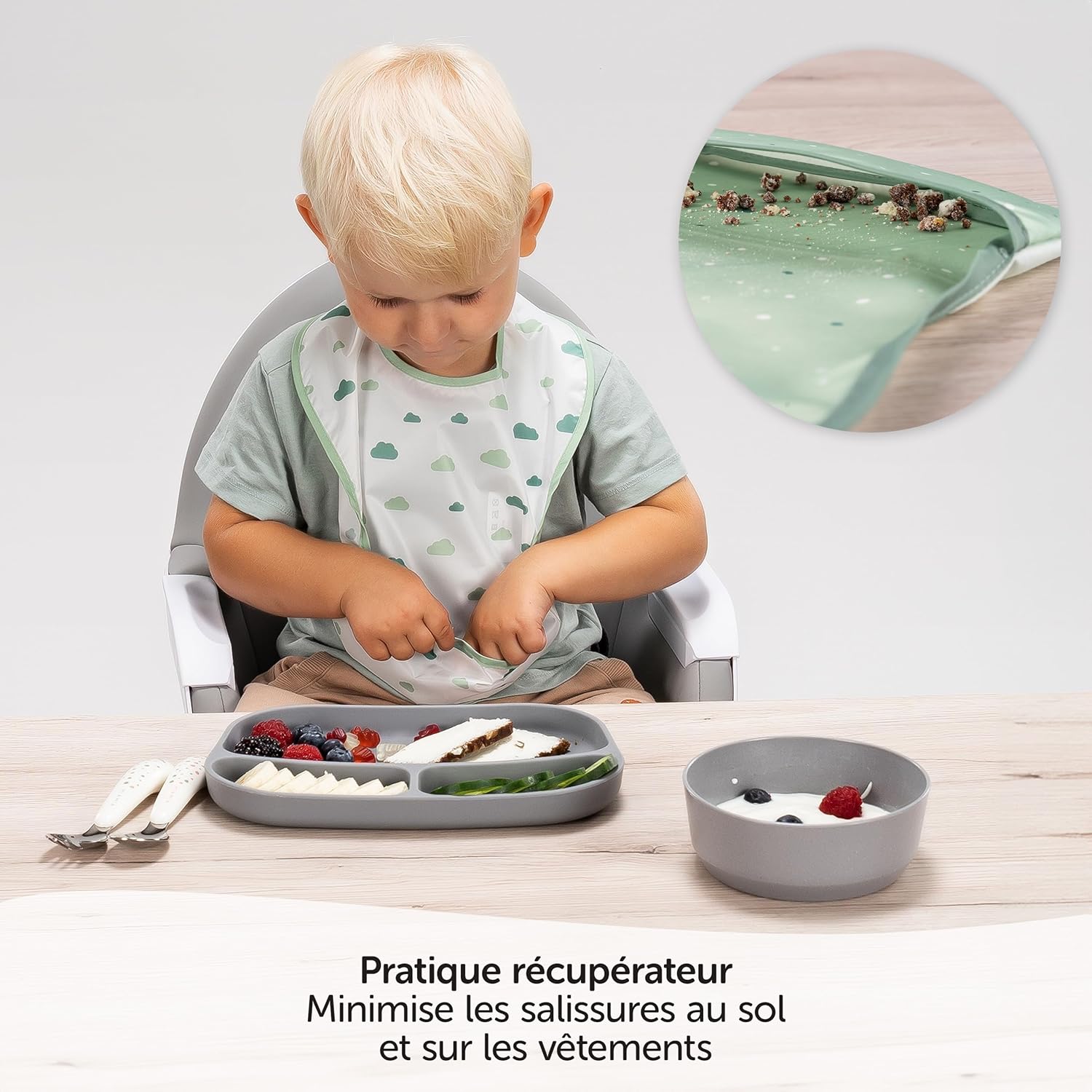 Thumbnail 3 de Lot de 5 bavoirs bébé MiaMia en matériau imperméable plastifié avec fermeture velcro – vert