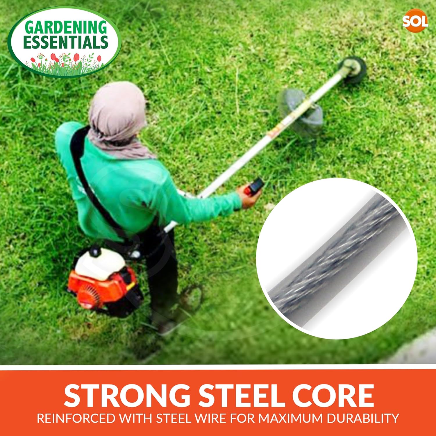 Detalle 2 de SOL 1pk Nylon & Steel Wire Heavy Duty Strimmer Wire, 3mm x 41m