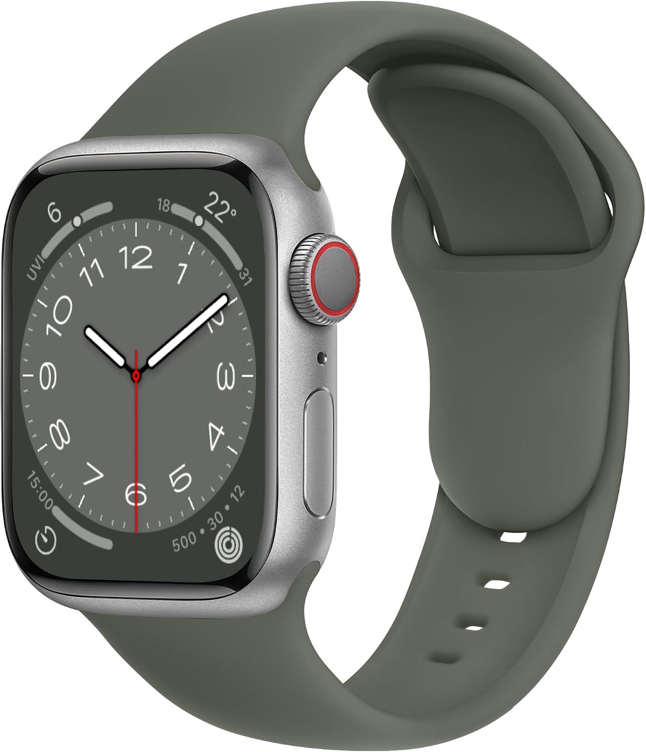 Detalle de ELETTRONEO SBC1 Silicone Apple Watch Band – Army Green for 38–49mm Series & SE, 175–215mm wrist