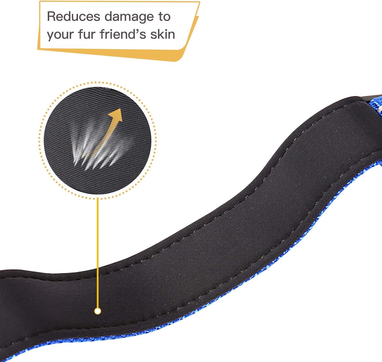 Detalle de HEELE Hundehalsband aus Nylon mit reflektierenden Band, Neopren gepolstert – Königsblau, Größe M (34–52 cm)
