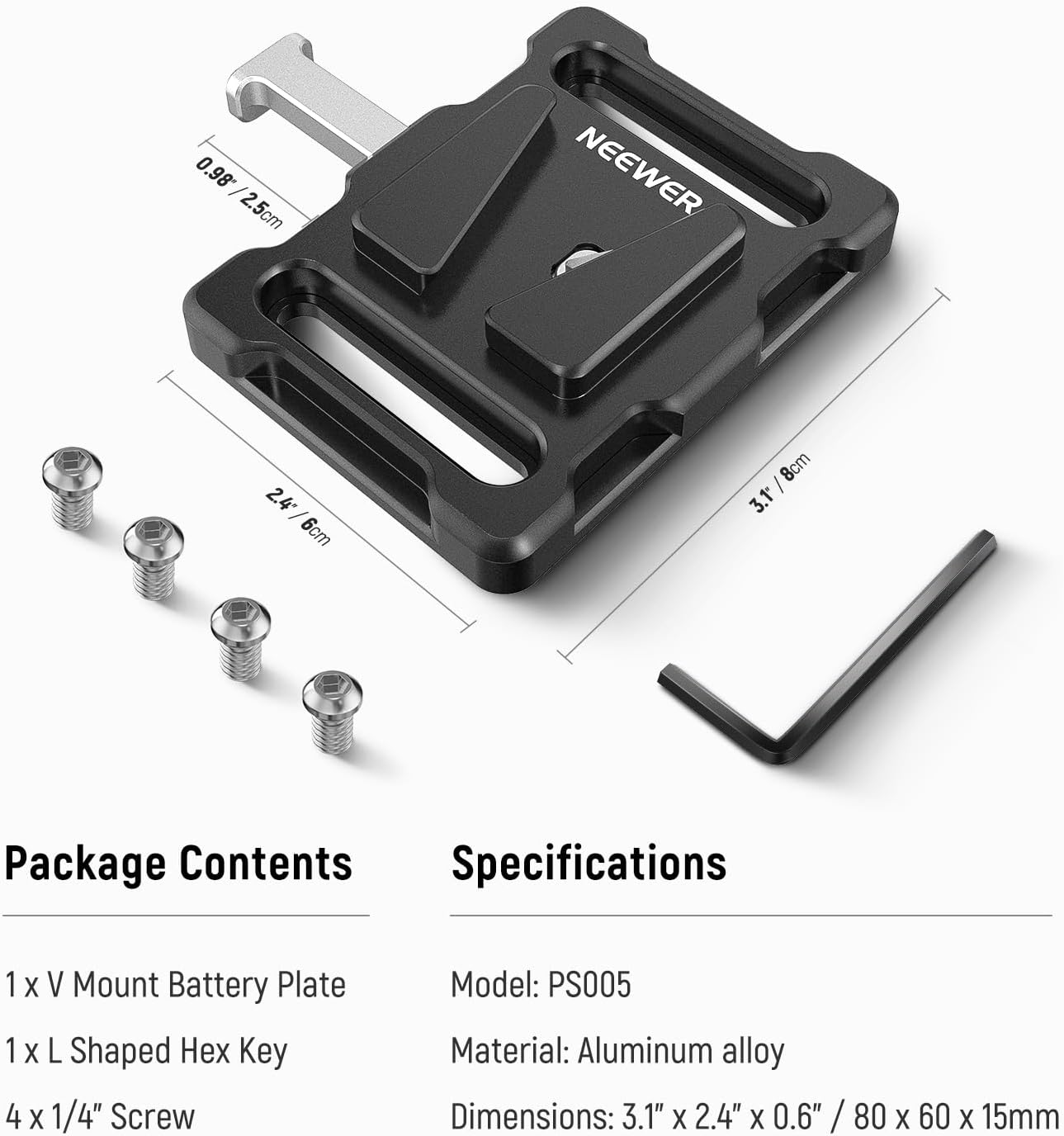 Thumbnail 6 de NEEWER Plaque de batterie mini V Mount PS005 avec bouton de dégagement rapide et filetage 1/4