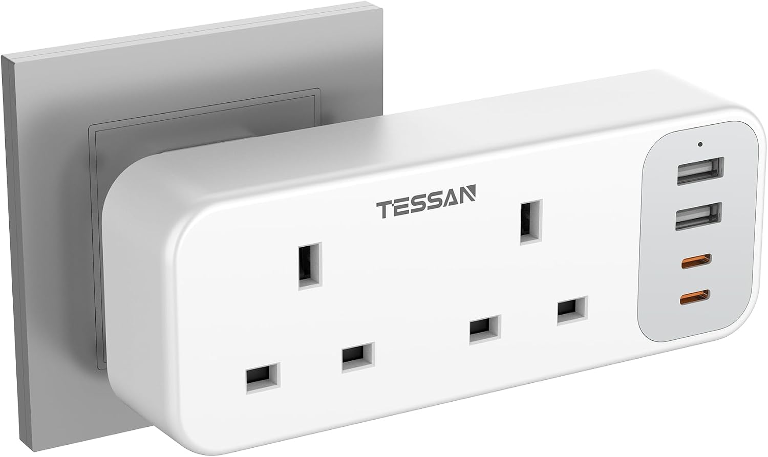 Detalle de TESSAN 2 Way 6-in-1 Multi Plug Extension Socket with 4 USB (2 USB-C) – UK 13A Adaptor