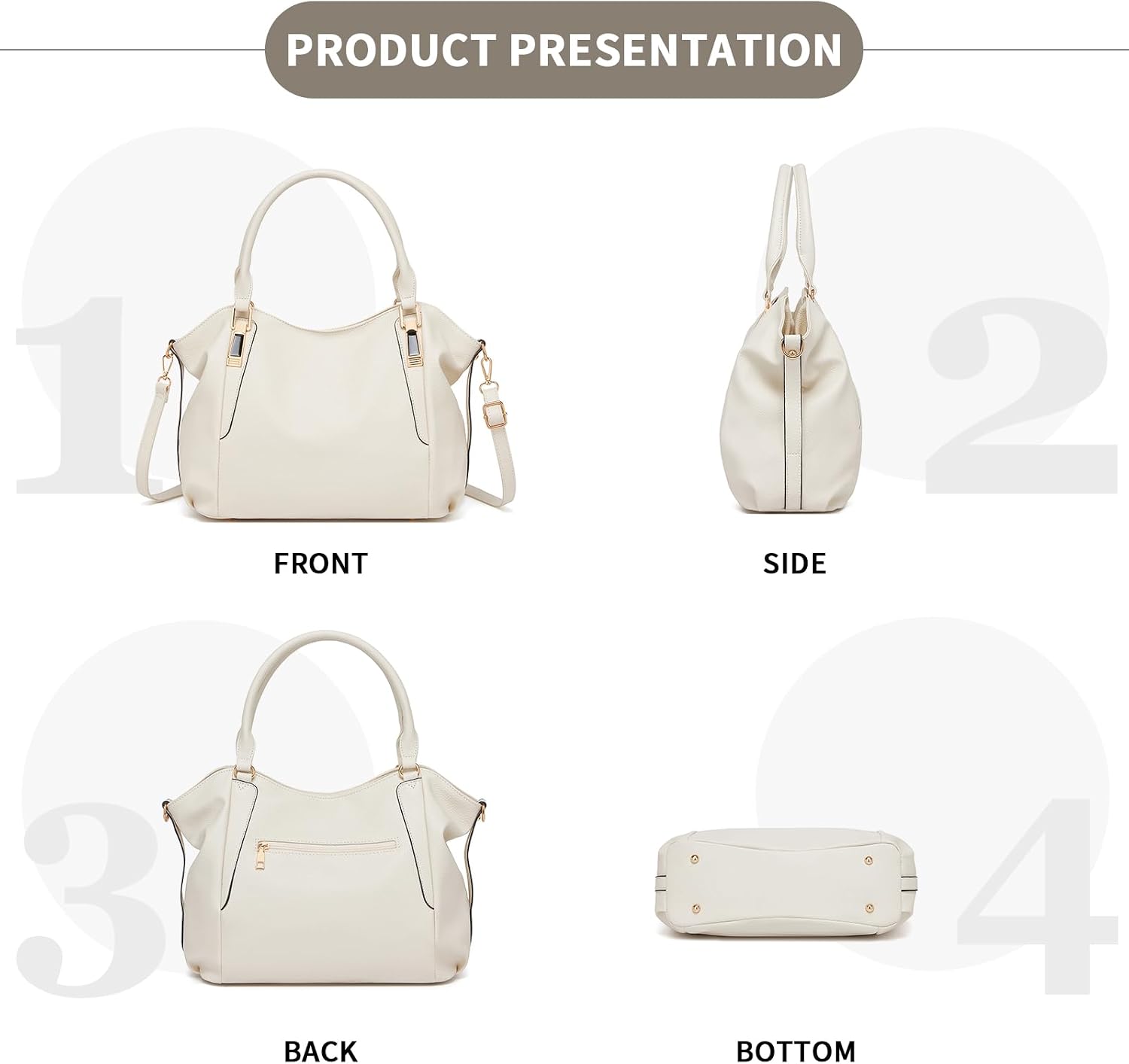 Detalle de Miss Lulu Sac à main pour femme – Grand cabas en PU souple, taille moyenne
