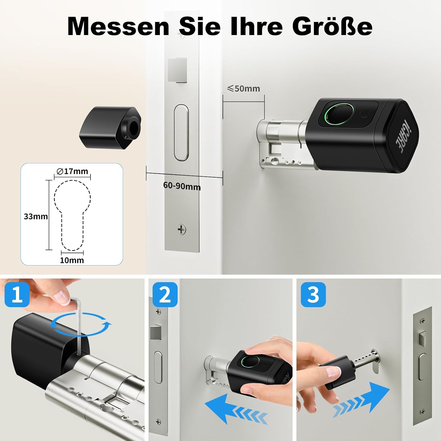 Thumbnail 5 de ICARE Türschloss Fingerabdruck Smart Lock 60–90 mm