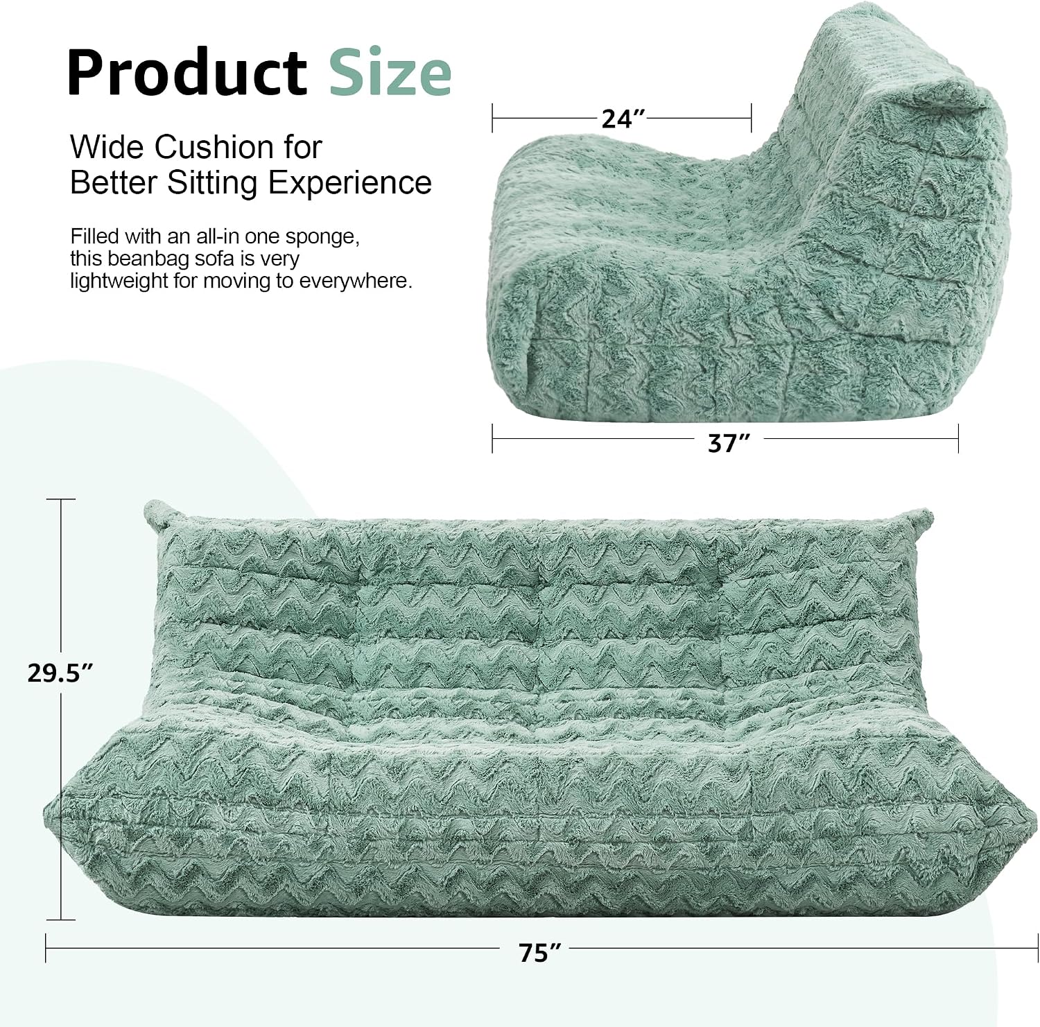 Detalle 2 de Hobestluk Bean Bag Sofa, 3-Seater