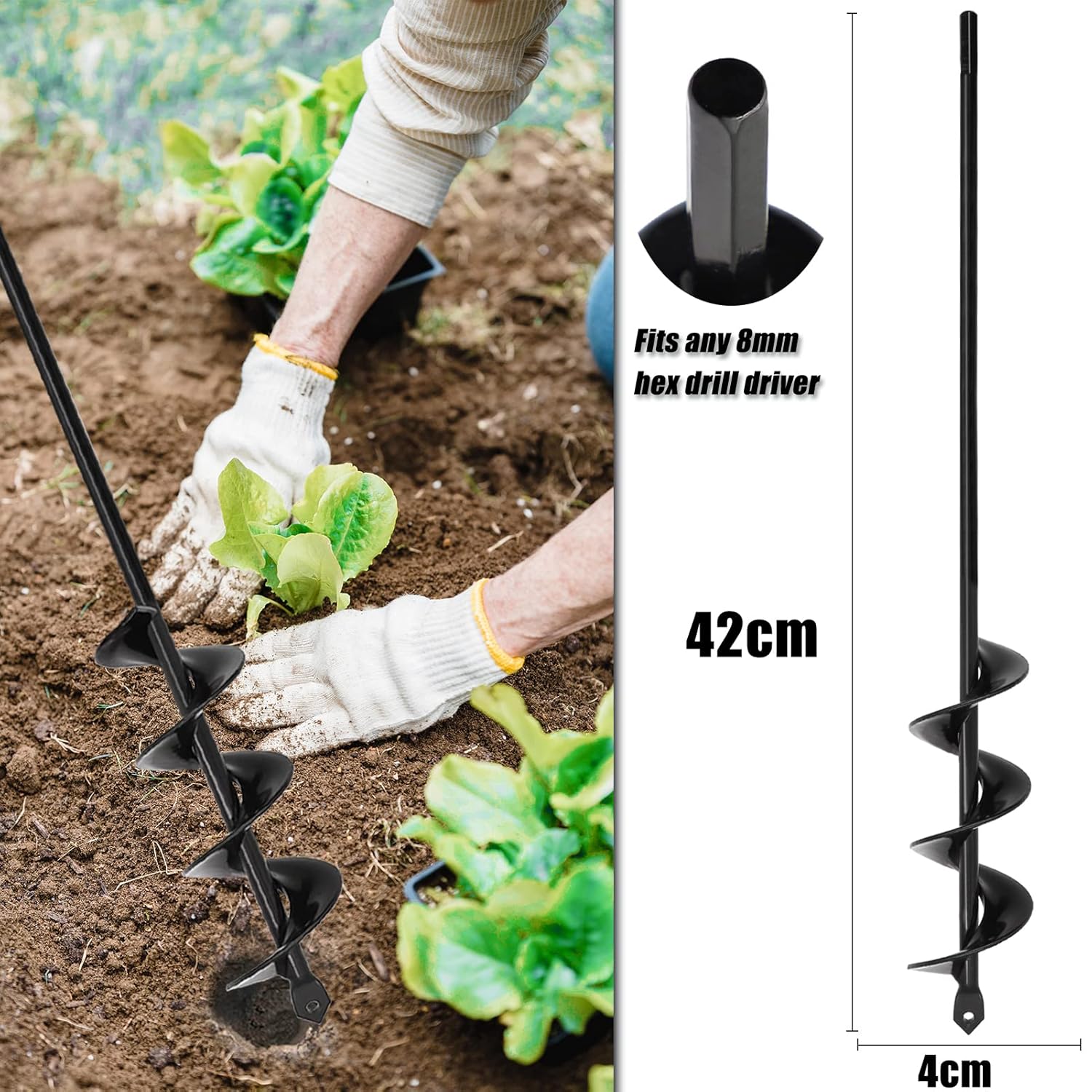 Thumbnail 1 de Garden Auger Drill Bit 40x420mm Spiral Planting Auger for Hex Driver Drills