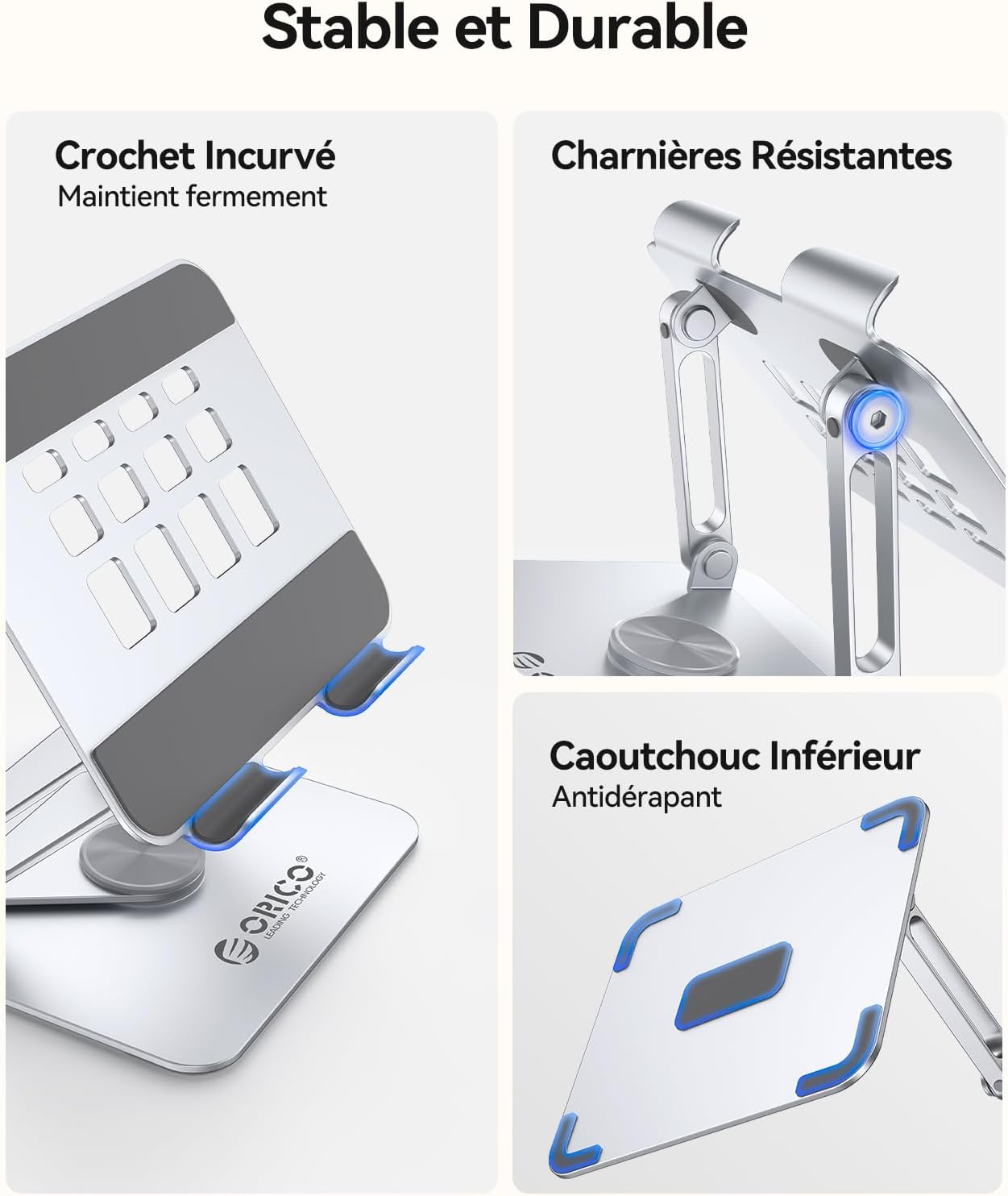 Thumbnail 3 de ORICO Support tablette à rotation 360° FB2 (jusqu’à 13") – support de bureau portable pliable pour iPad et Kindles, argent