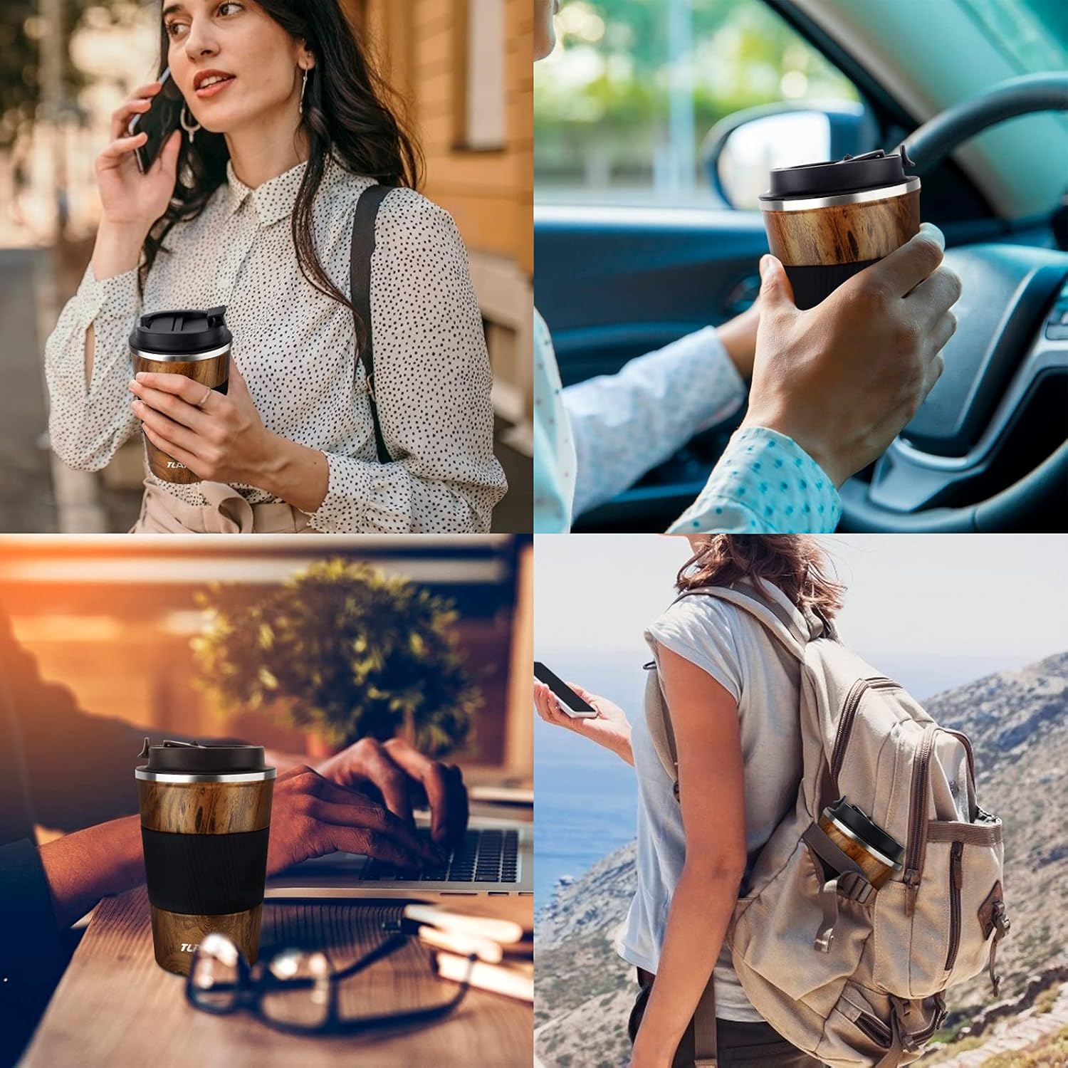 Thumbnail 5 de Tlater Kaffeebecher to Go – 380 ml Doppelwandiger Edelstahl-Thermobecher mit Deckel