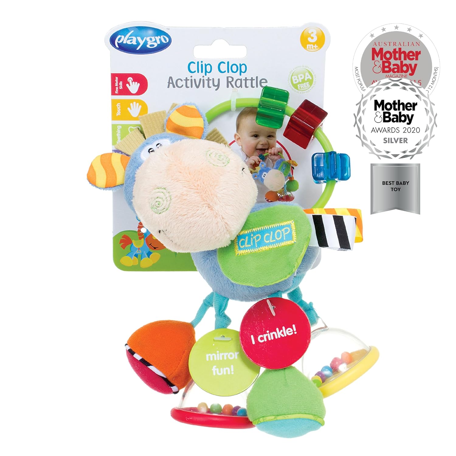 Thumbnail 4 de Playgro 101145 Plüschrassel Pferd – Lernspielzeug ab 3 Monaten (Blau/Bunt)