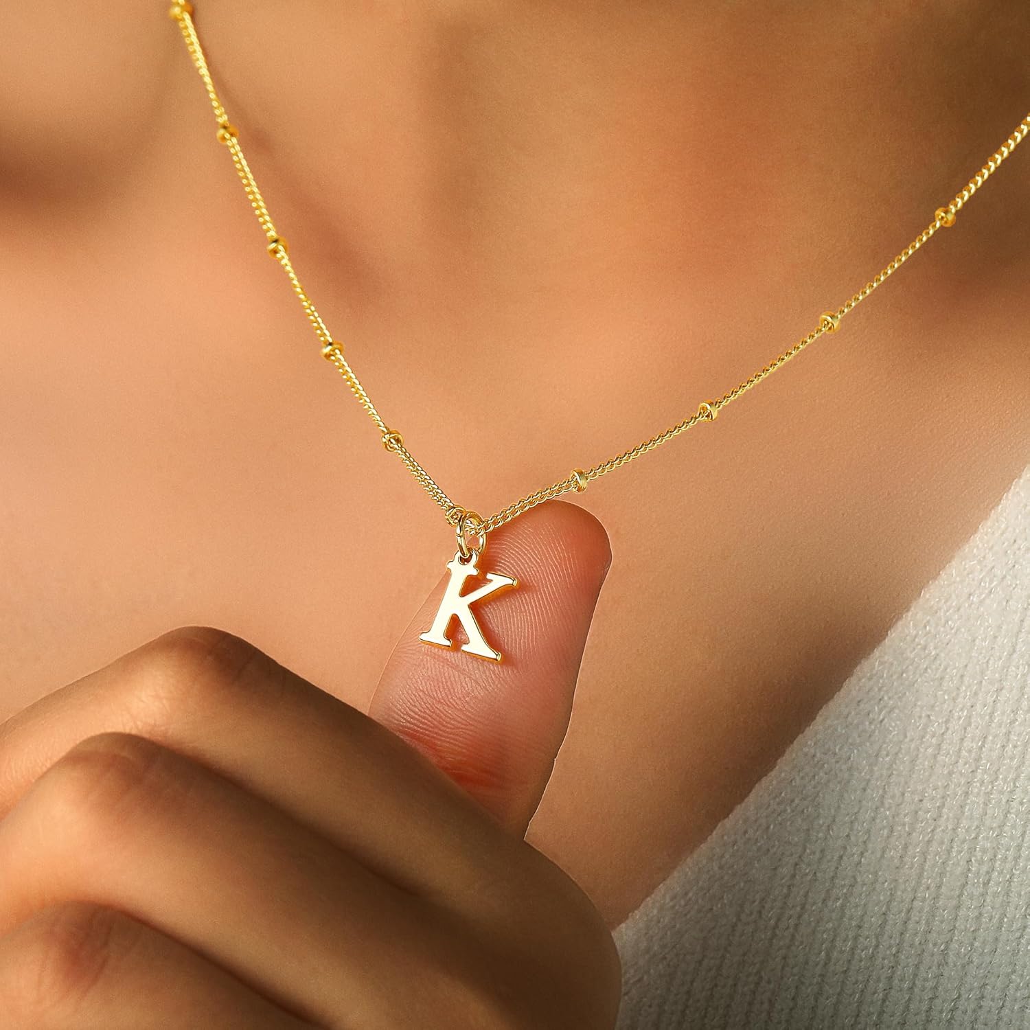 Thumbnail 4 de TINGN Collier à lettres de l'alphabet en or plaqué 14 carats - Double couche, A à Z