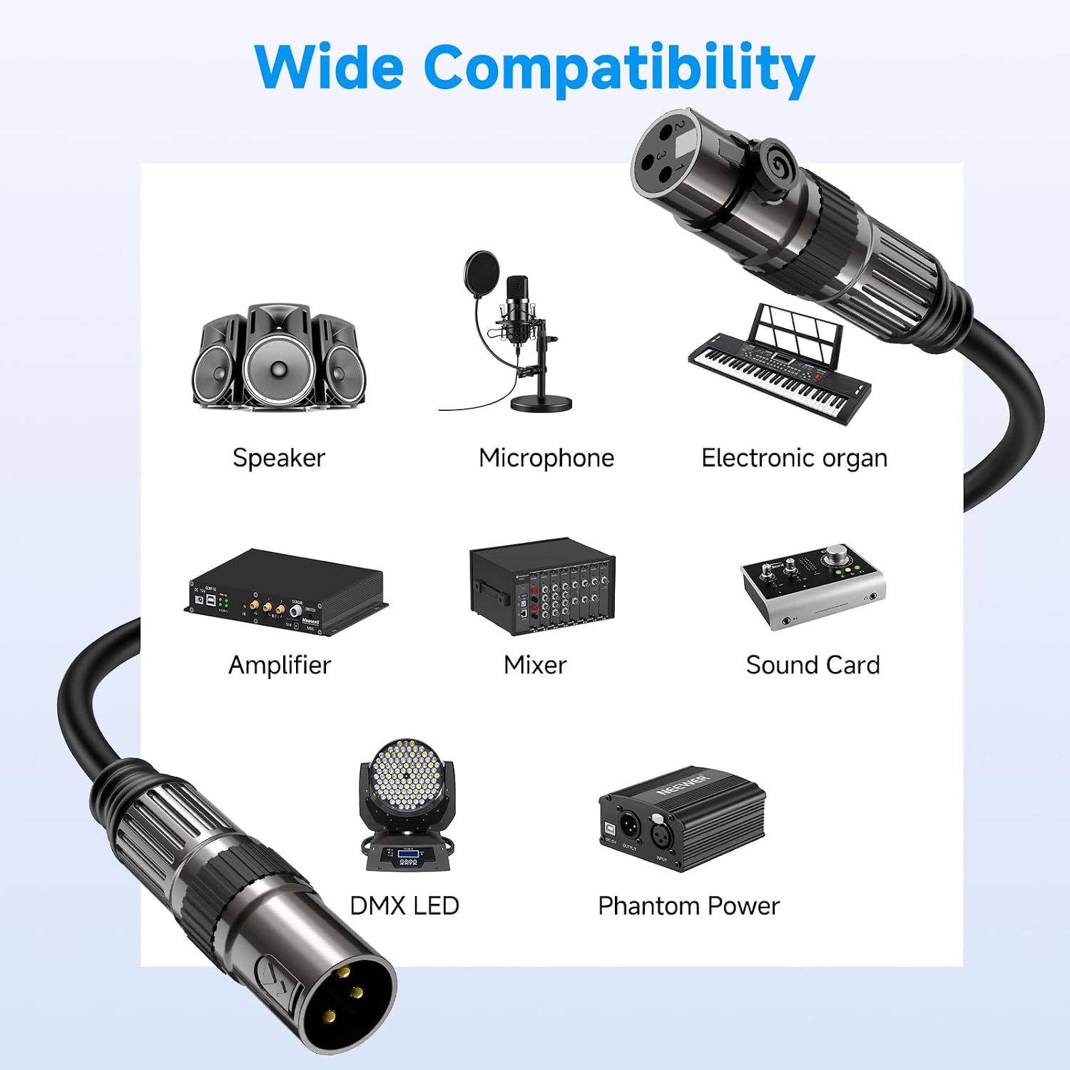 Detalle 2 de Caiord 3-Foot 3-Pin XLR Microphone Cable, Male-to-Female, Oxygen-Free Copper