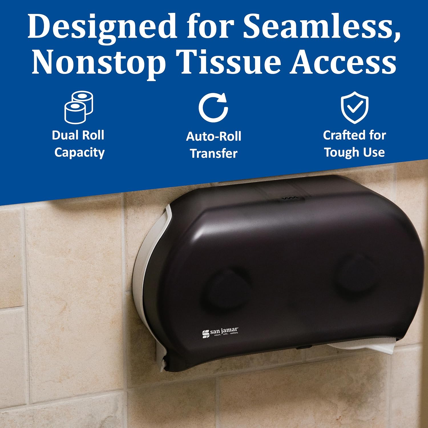 Thumbnail 5 de San Jamar SJMR4000TBK Classic Twin Jumbo Bath Tissue Dispenser, Pearl Black