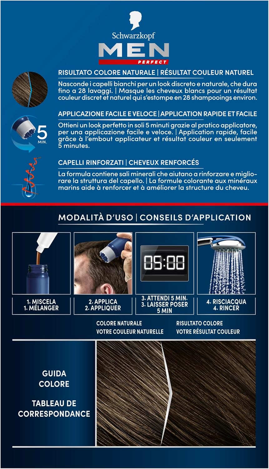 Detalle 1 de Schwarzkopf Men Perfect Tinta Colorante in Gel – Castano Scuro Naturale 70