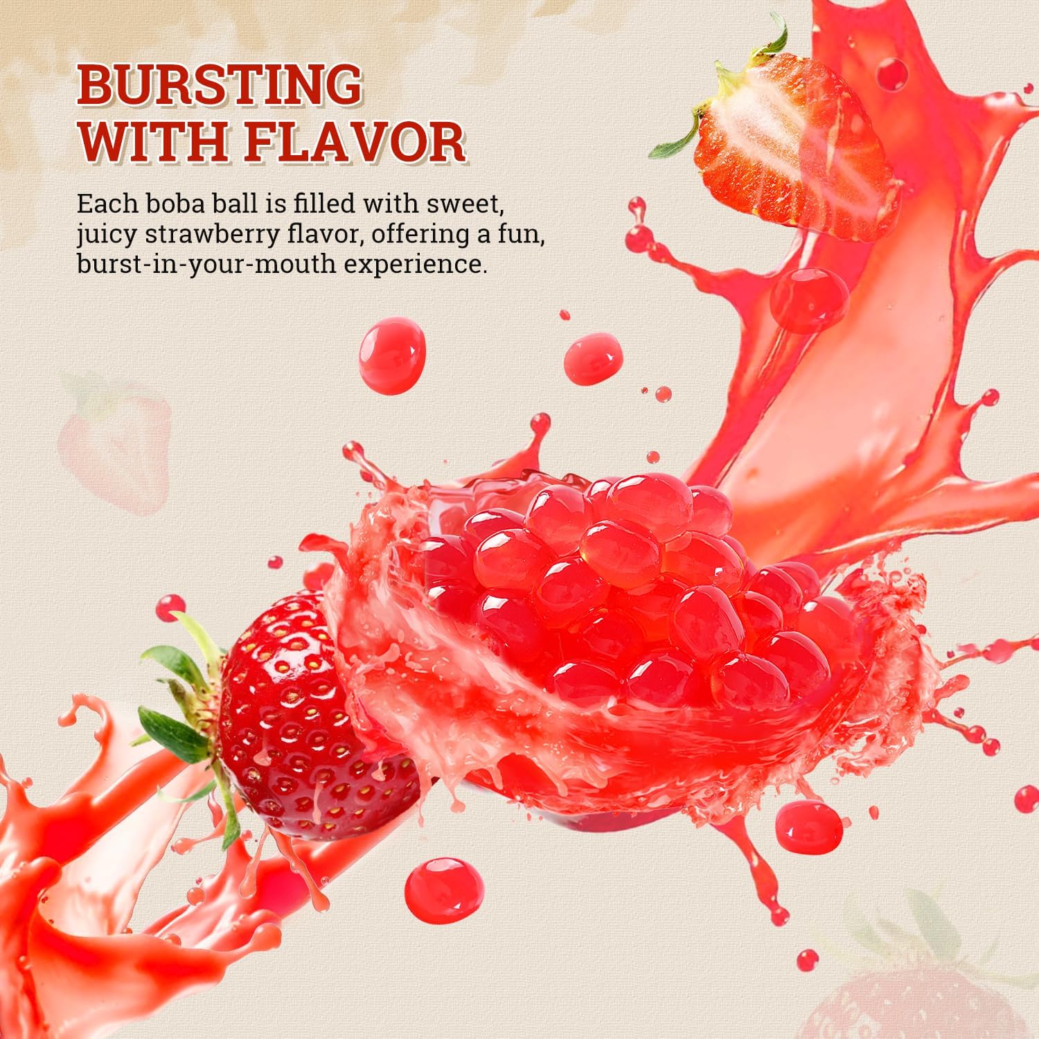 Detalle 2 de 52USA Strawberry Popping Boba, Ready-to-Use Pearls for Drinks and Desserts