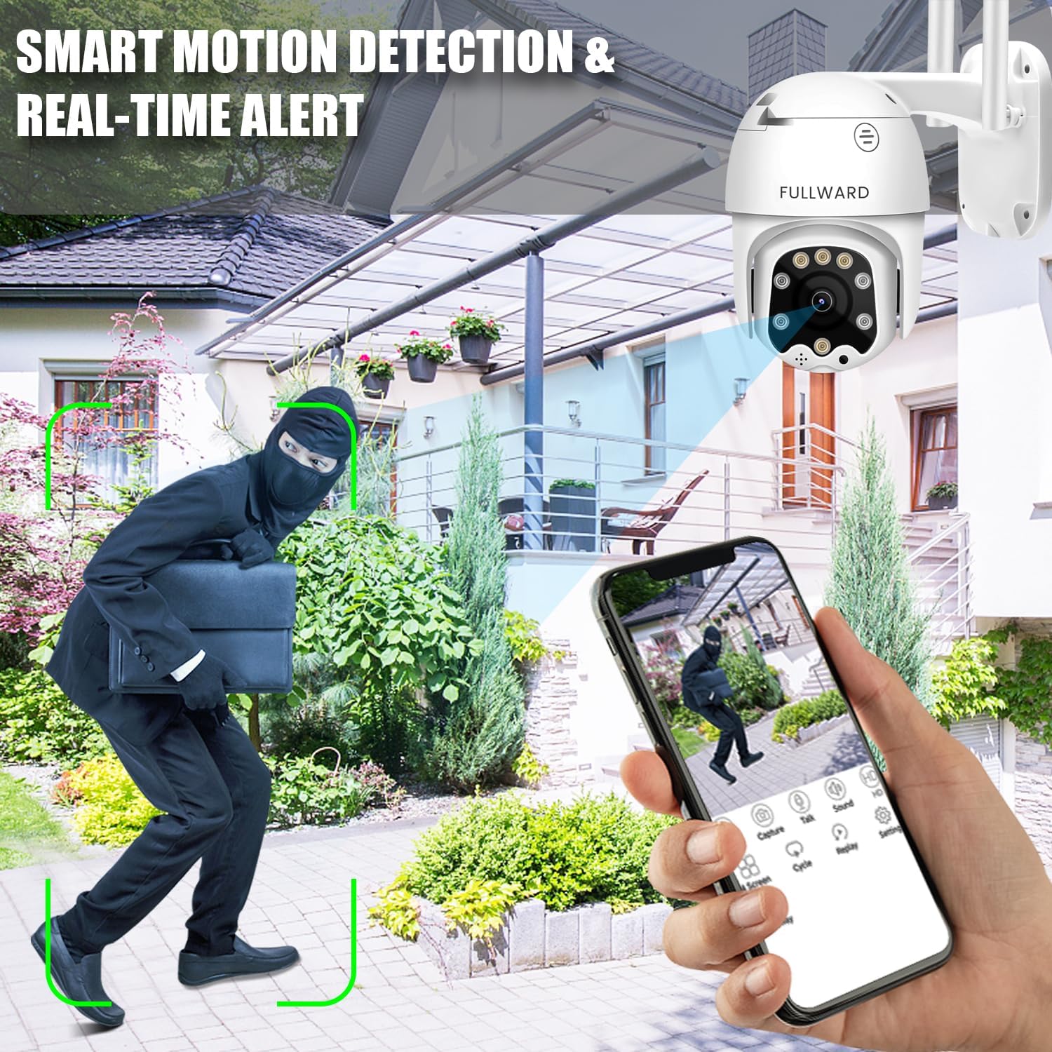 Thumbnail 4 de FULLWARD 4MP Wireless Outdoor Security Camera with Human AI Motion Detection and PTZ Dome