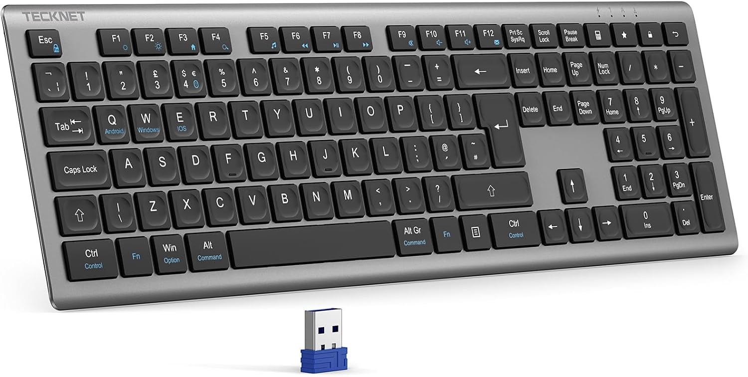 Detalle de TECKNET Wireless Keyboard Rechargeable 2.4GHz Silent Full Size (UK QWERTY)