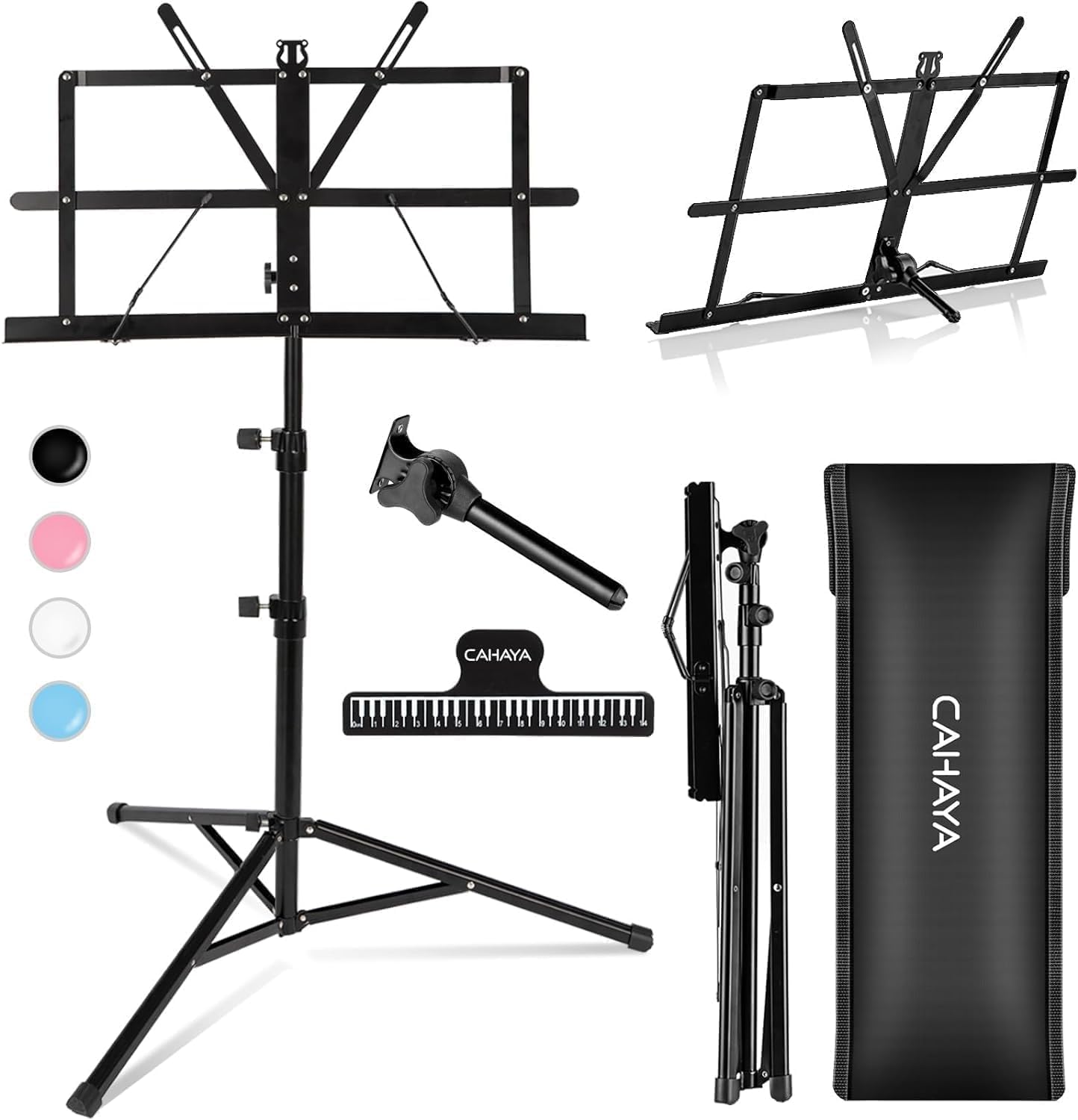 CAHAYA Sheet Music Stand Portable Book Stand – Metal, Lightweight, Black