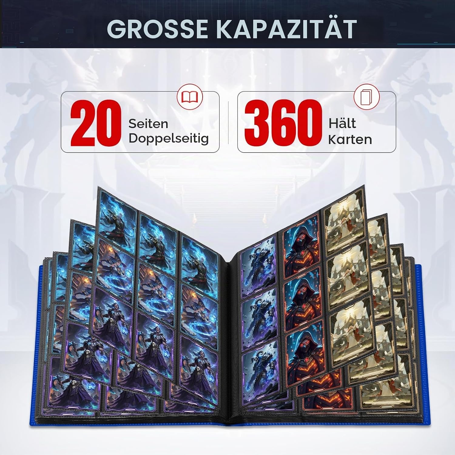 Detalle de 9 Taschen Kartenbinder für Trading Cards – großer Kartenordner mit 360 Kartenkapazität (Marineblau)