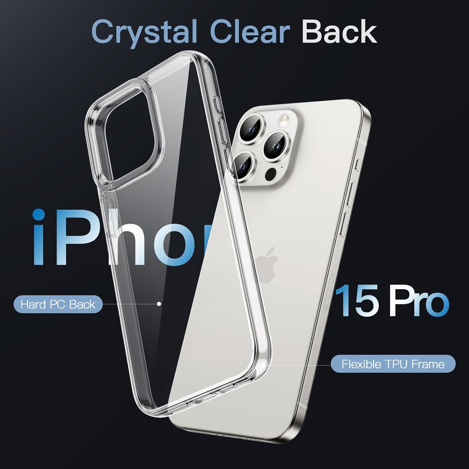 Detalle de JETech Hülle für iPhone 15 Pro 6,1 Zoll – Transparentes, stoßfestes Schutzcover ohne Magnetfunktion