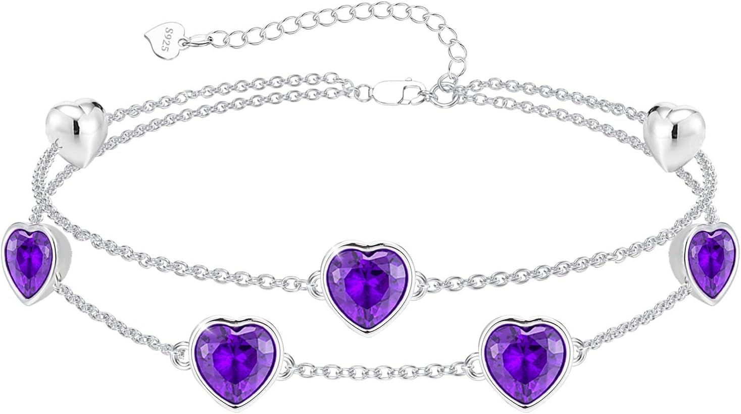 Detalle de Miss Chipmunk Geburtsstein Armband 925er Sterlingsilber – Herz-Doppelarmband mit Geburtsstein