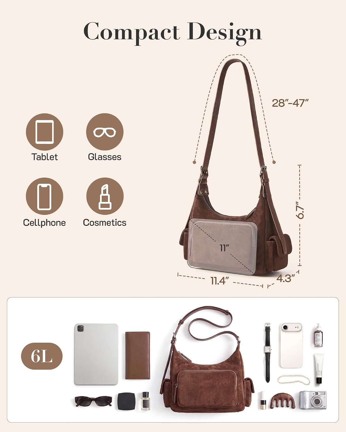 Detalle 1 de Missnine Hobo Bag in Faux Suede